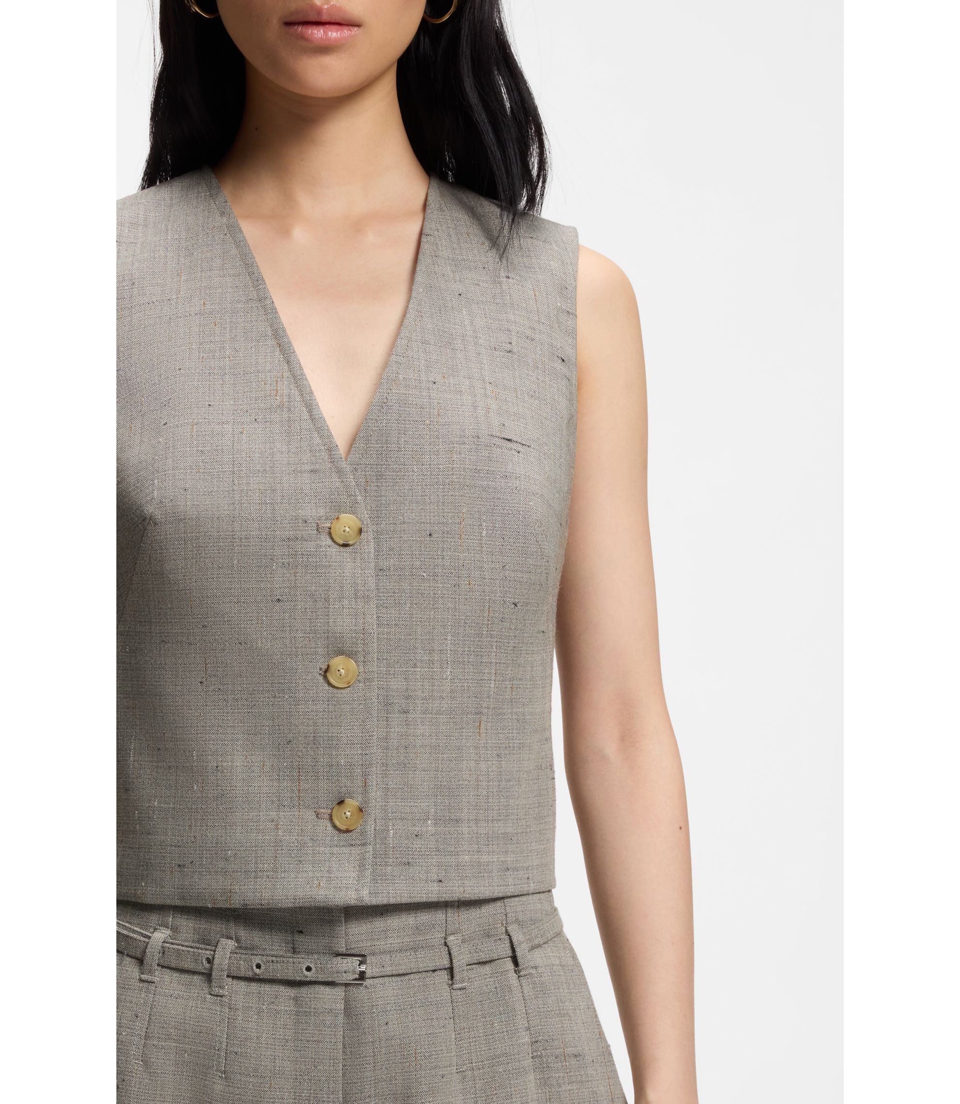 Boss Cropped Waistcoat In A Wool Blend Patterned Women's