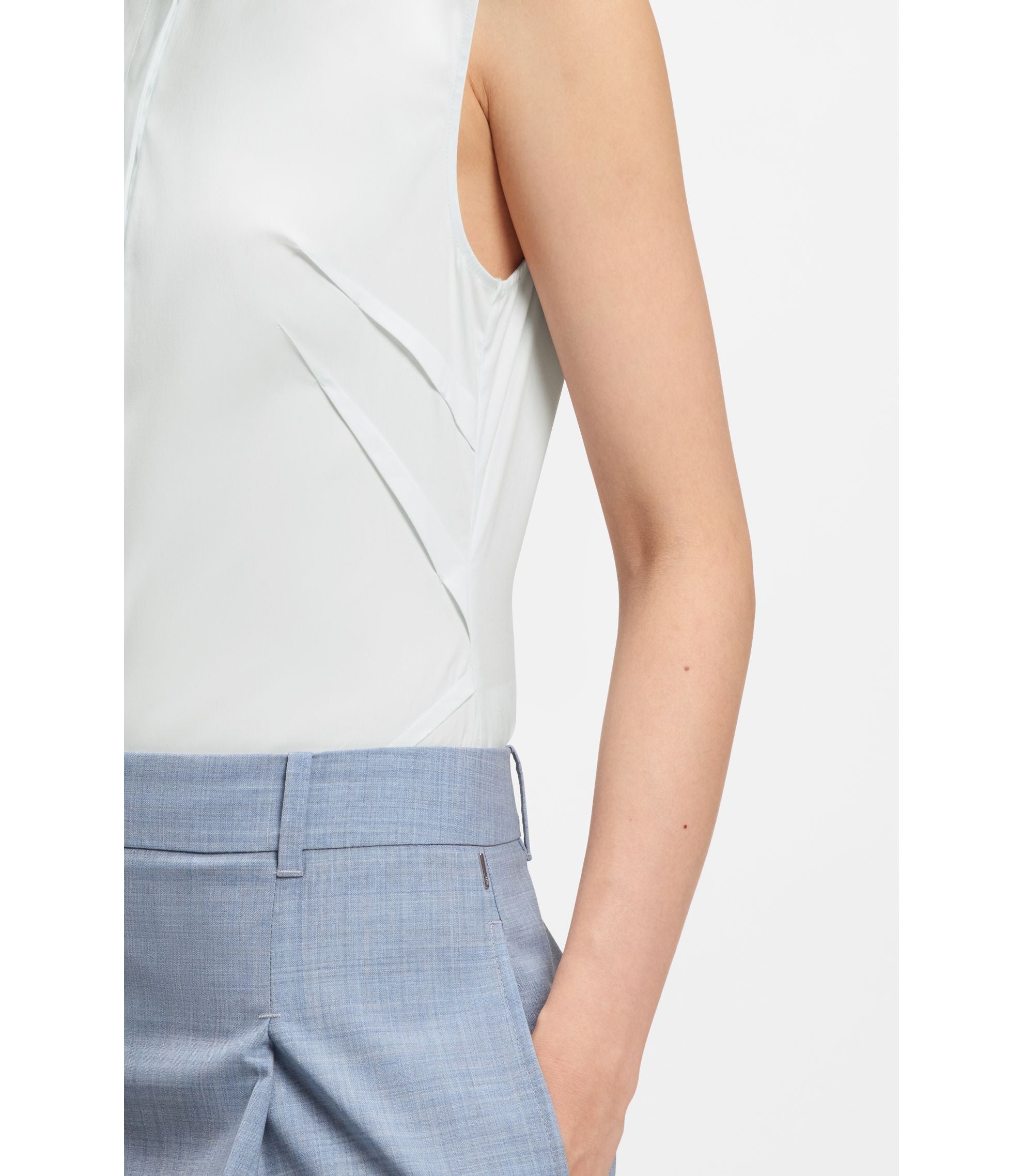 Boss Sleeveless Slim Fit Blouse In A Cotton Blend Light Blue Women's
