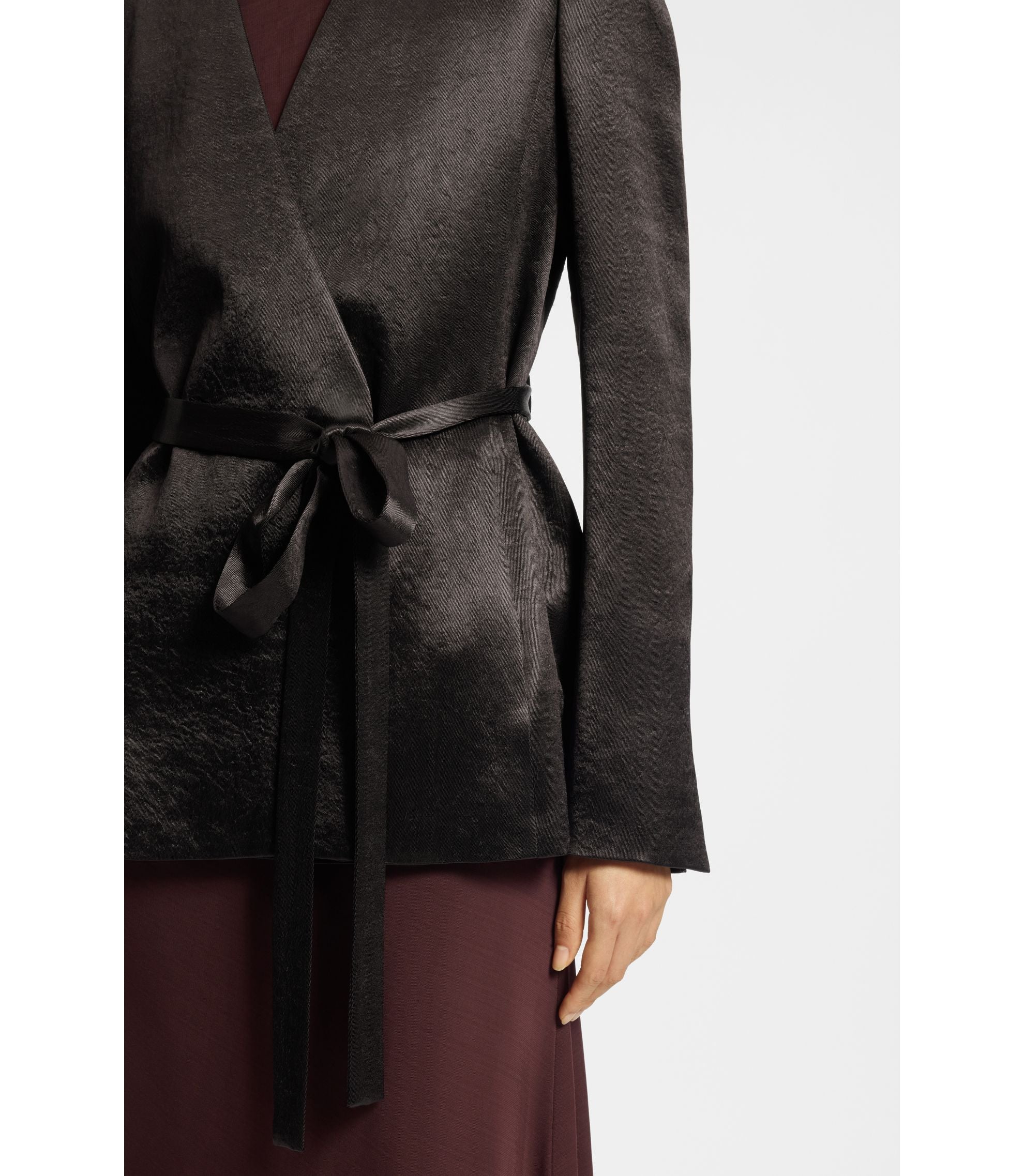 Boss Slim Fit Blazer In Lustrous Twill Dark Brown Women's