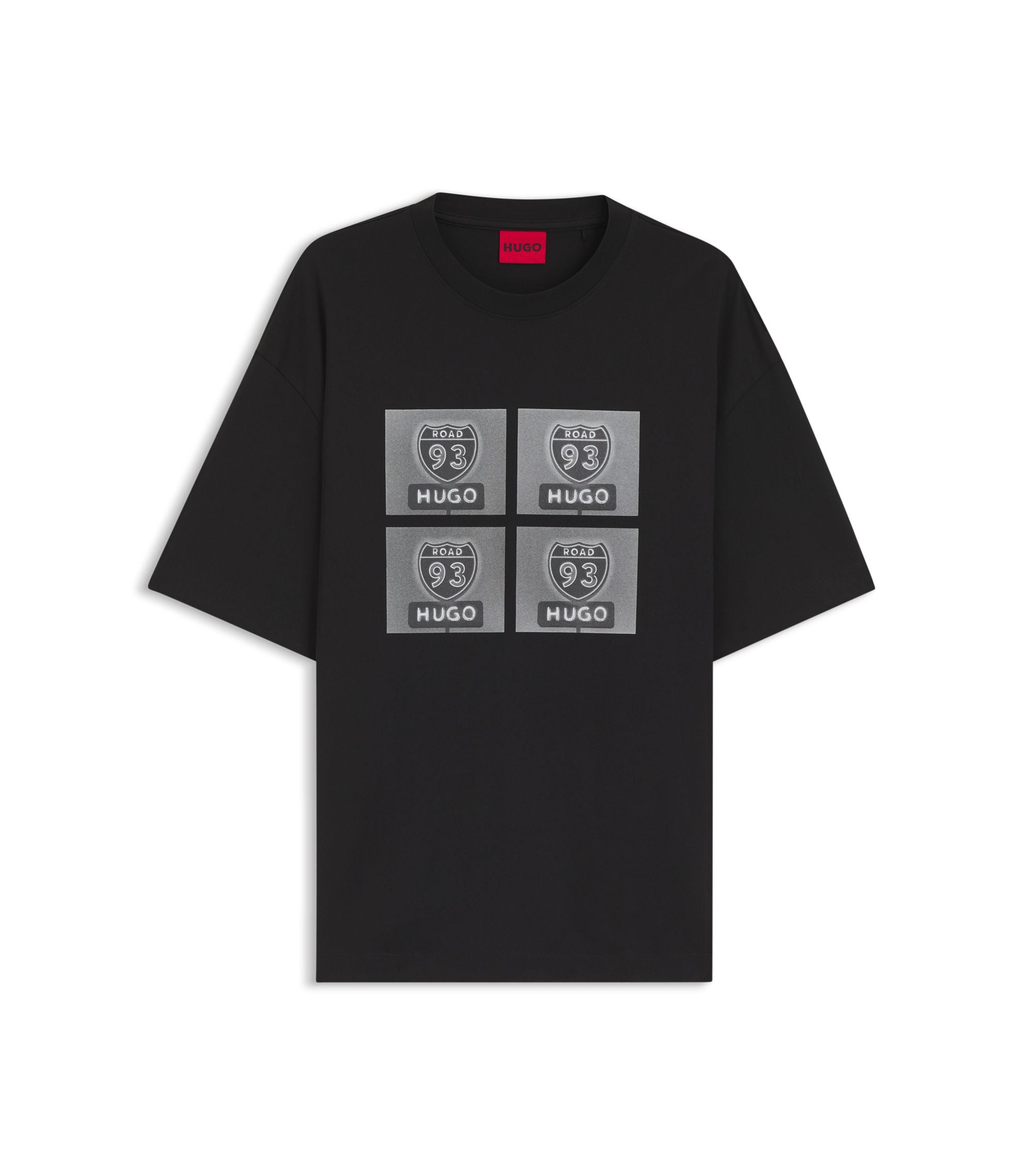 Hugo Cotton Jersey T Shirt With Biker Inspired Artwork Black