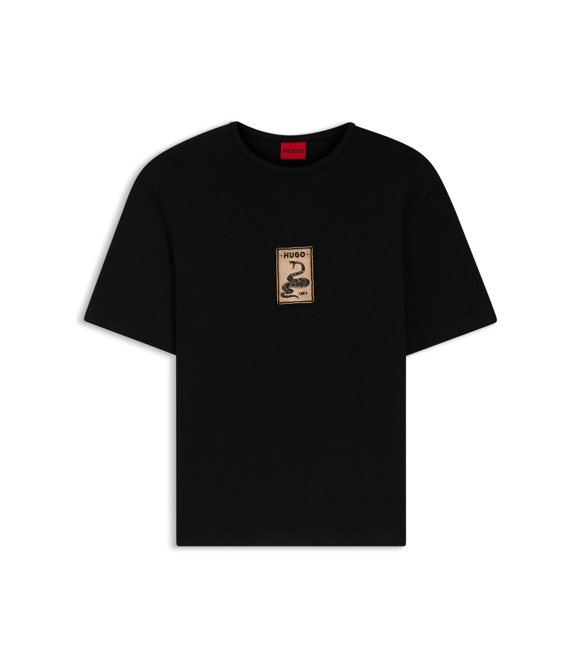 Hugo Embroidered Badge T Shirt In Cotton Terry Black