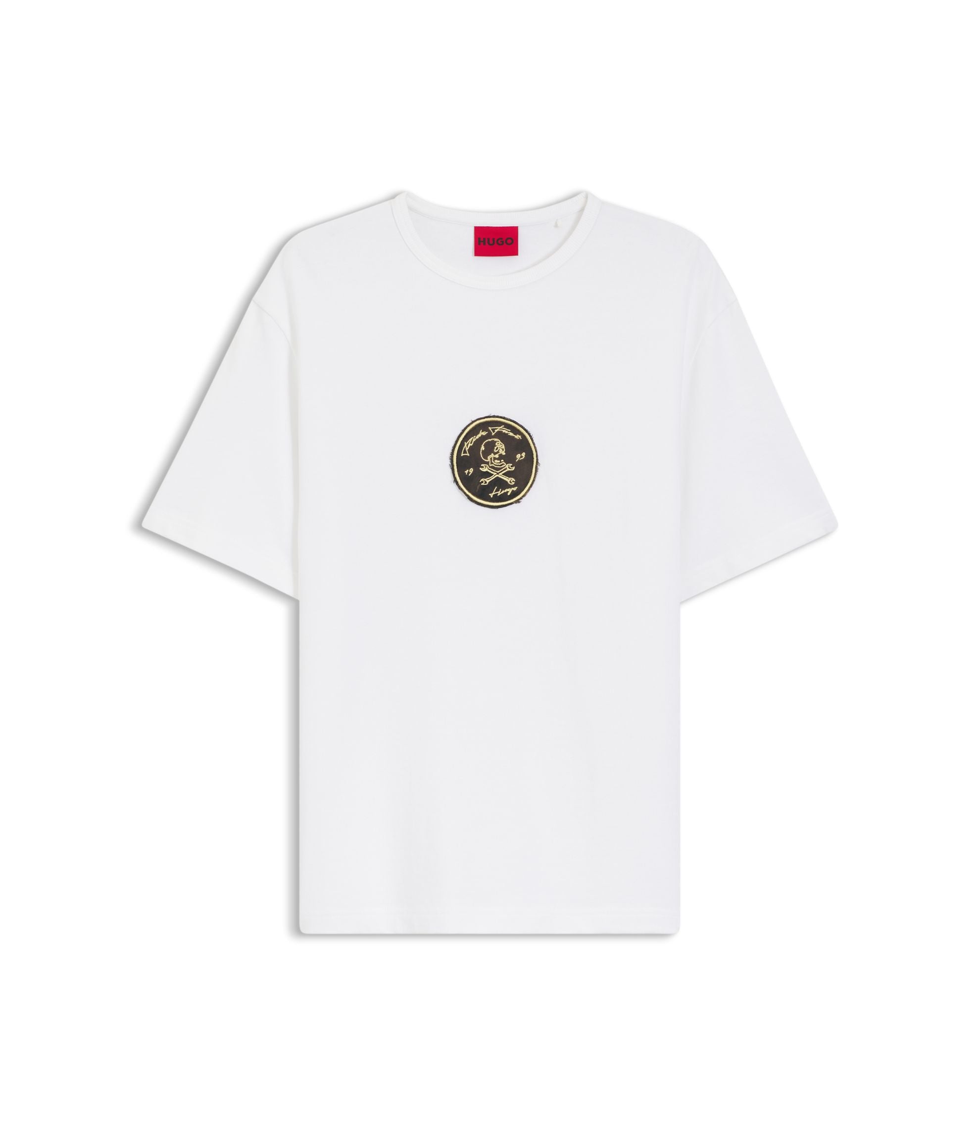 Hugo Embroidered Badge T Shirt In Cotton Terry White