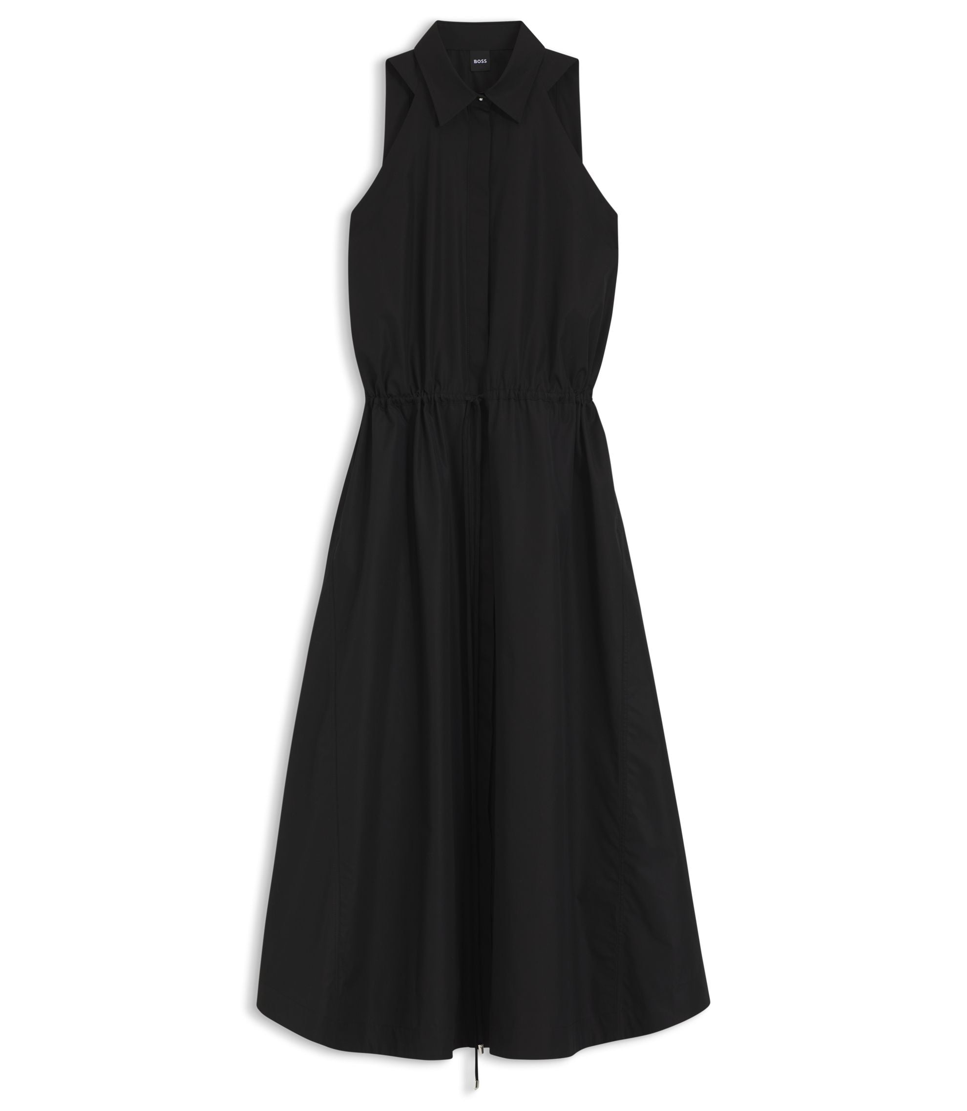 Boss Drawcord Waist Dress In Cotton Poplin Black Women's