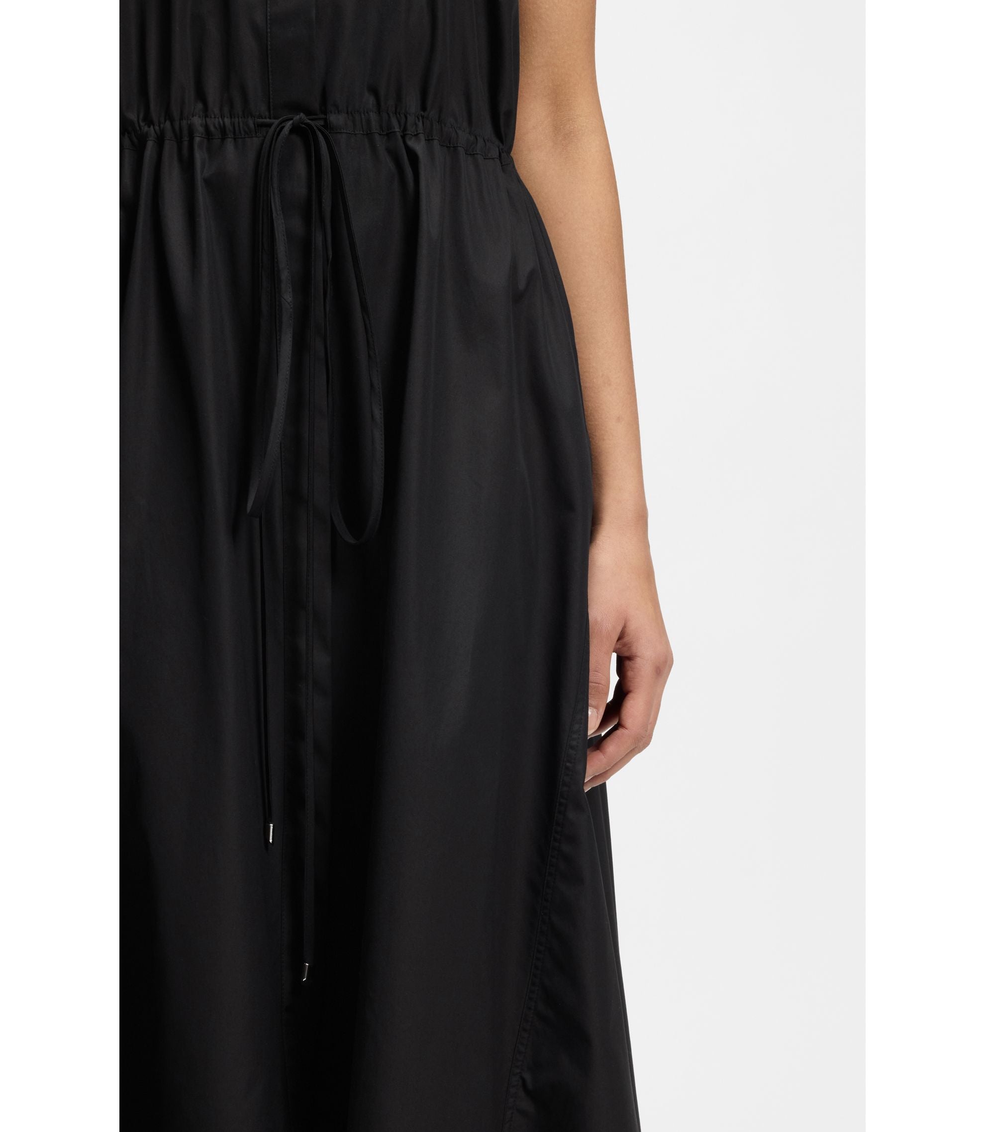 Boss Drawcord Waist Dress In Cotton Poplin Black Women's