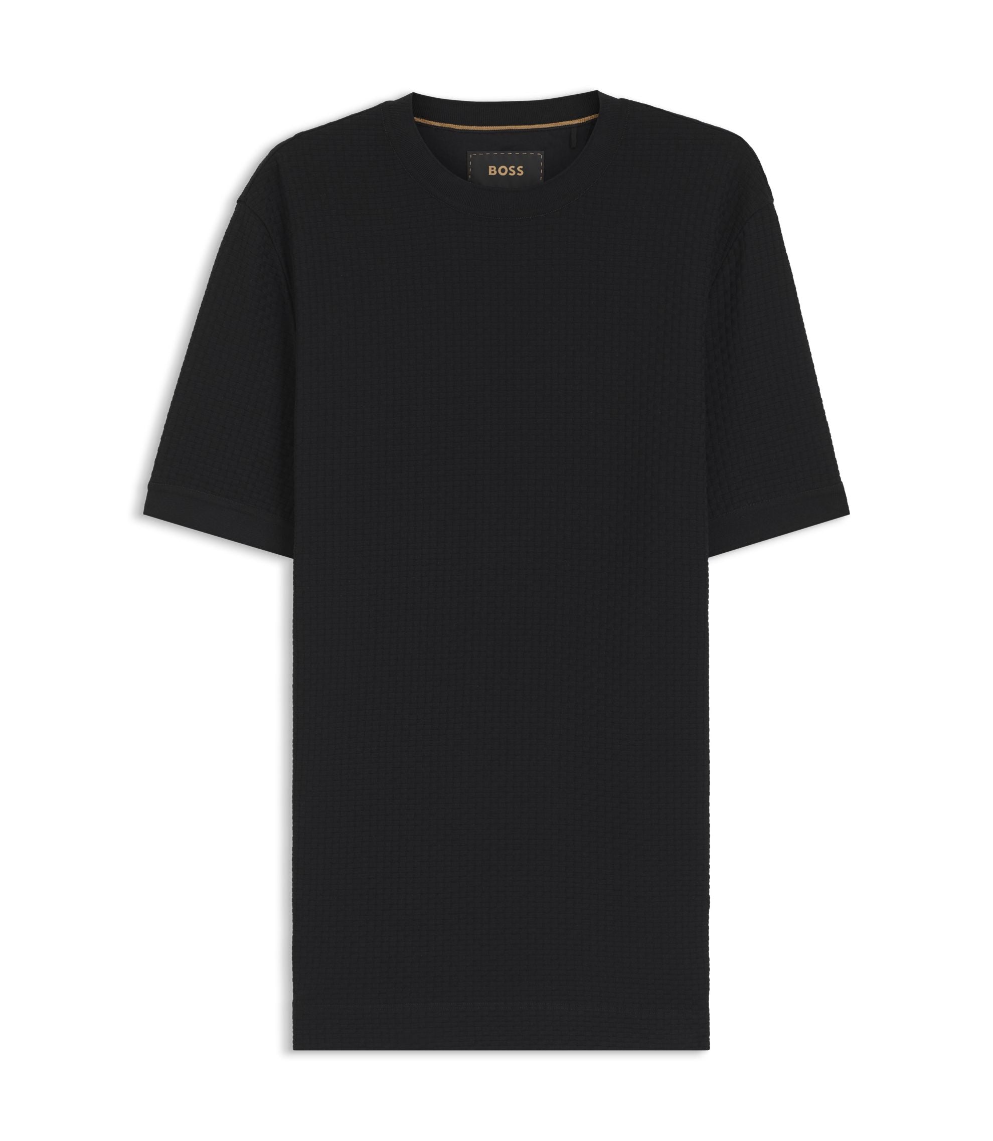 Boss Basket Weave T Shirt In Mercerised Cotton Black