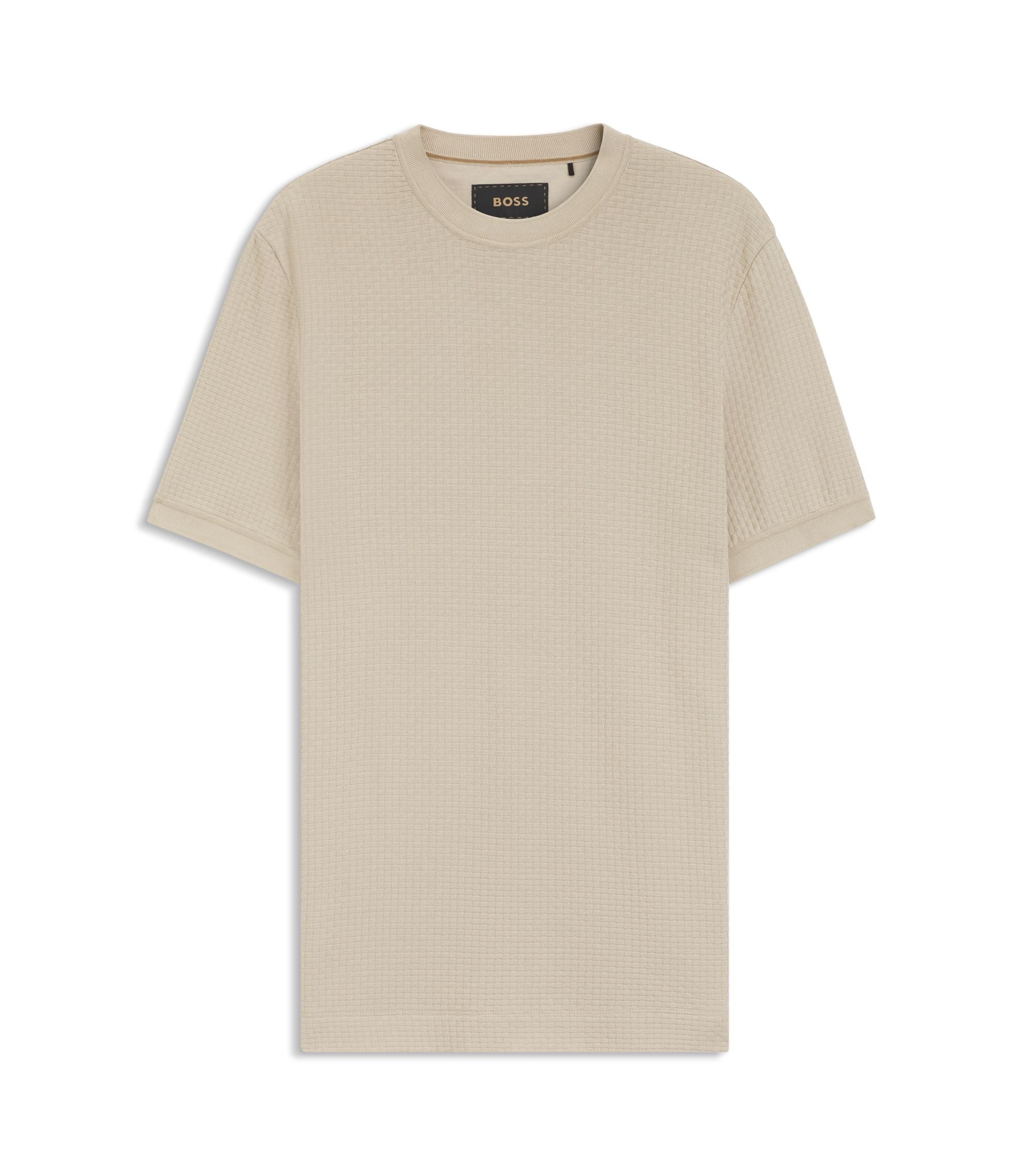 Boss Basket Weave T Shirt In Mercerised Cotton Khaki