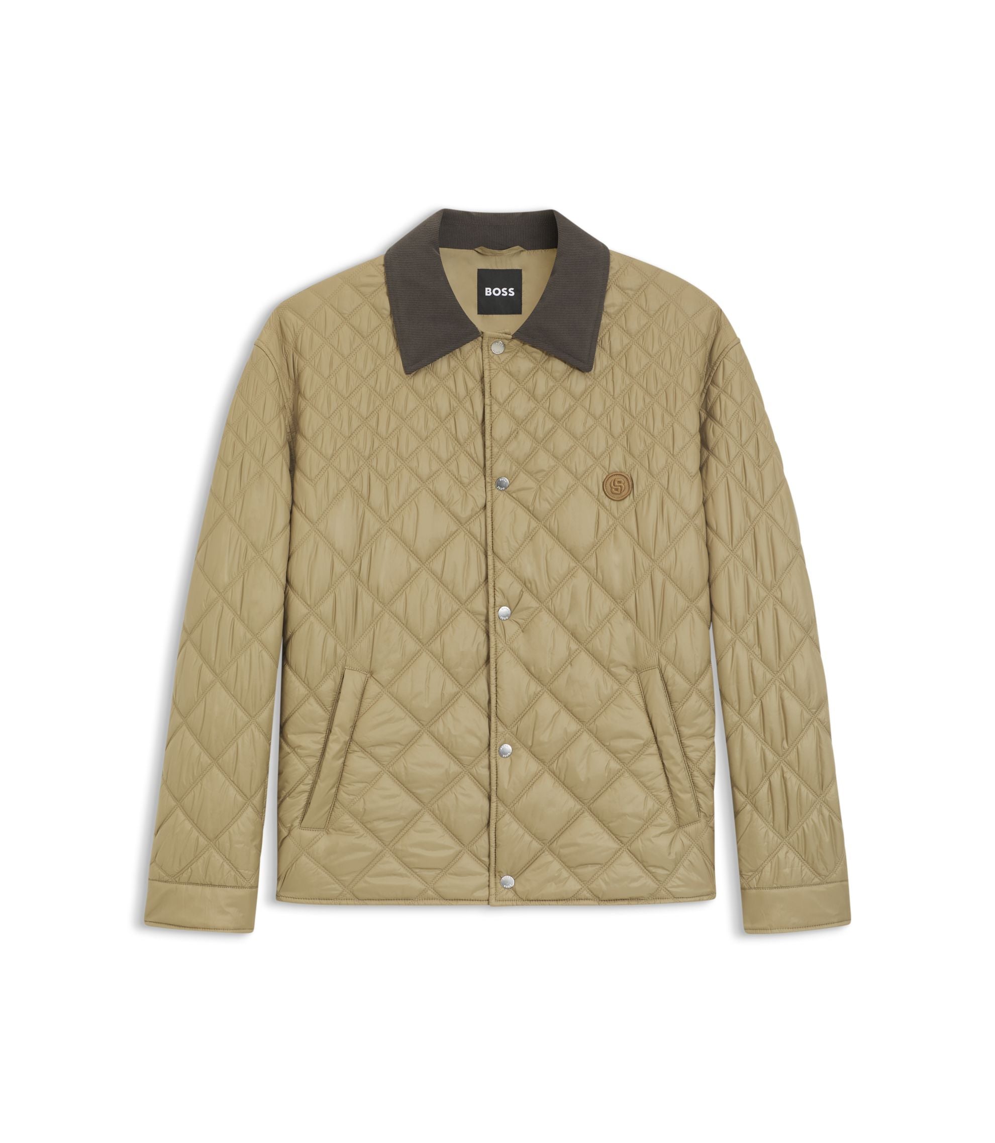 Boss Water Repellent Jacket With Mixed Quilting Khaki