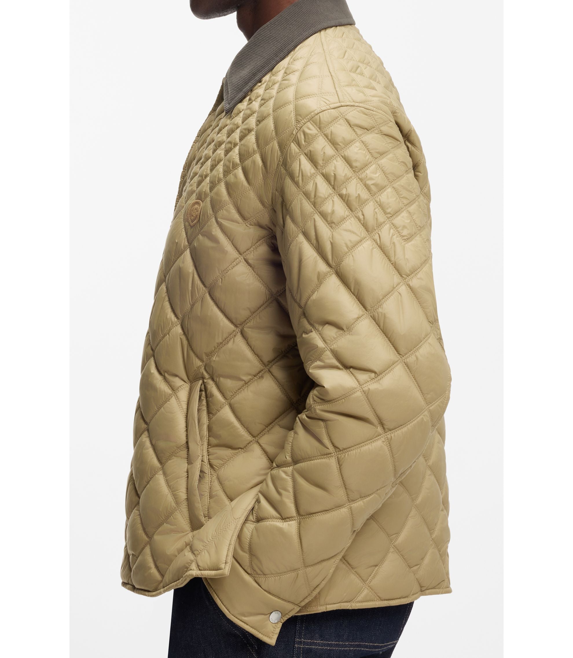 Boss Water Repellent Jacket With Mixed Quilting Khaki