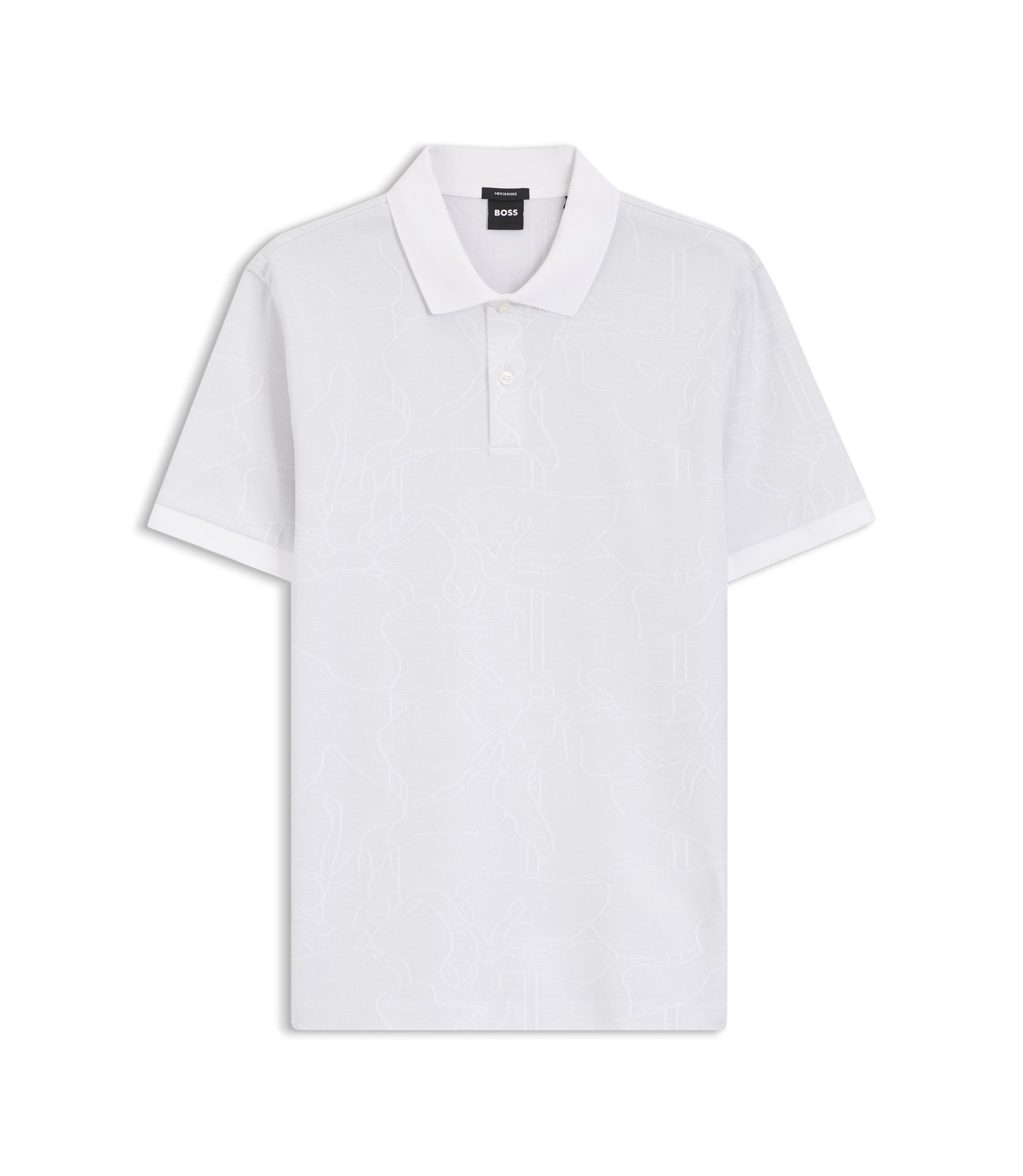 Boss Jacquard Pattern Polo Shirt In Cotton White