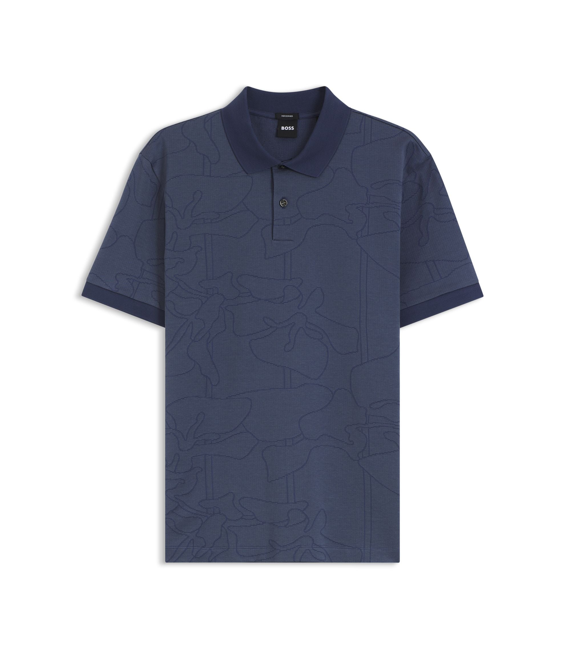 Boss Jacquard Pattern Polo Shirt In Cotton Light Blue