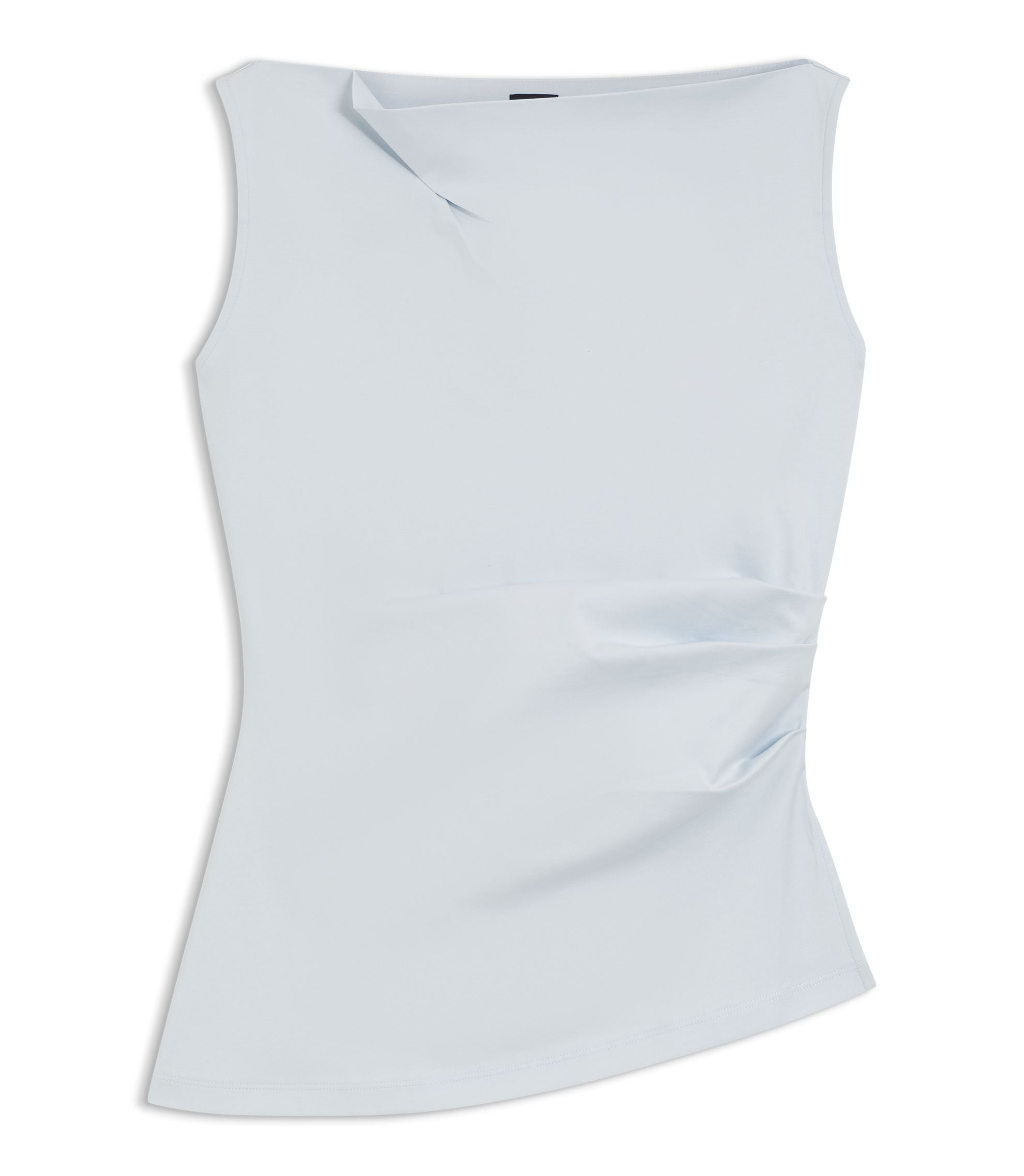 Boss Cowl Neck Asymmetric Top In Mercerized Cotton Light Blue Women's