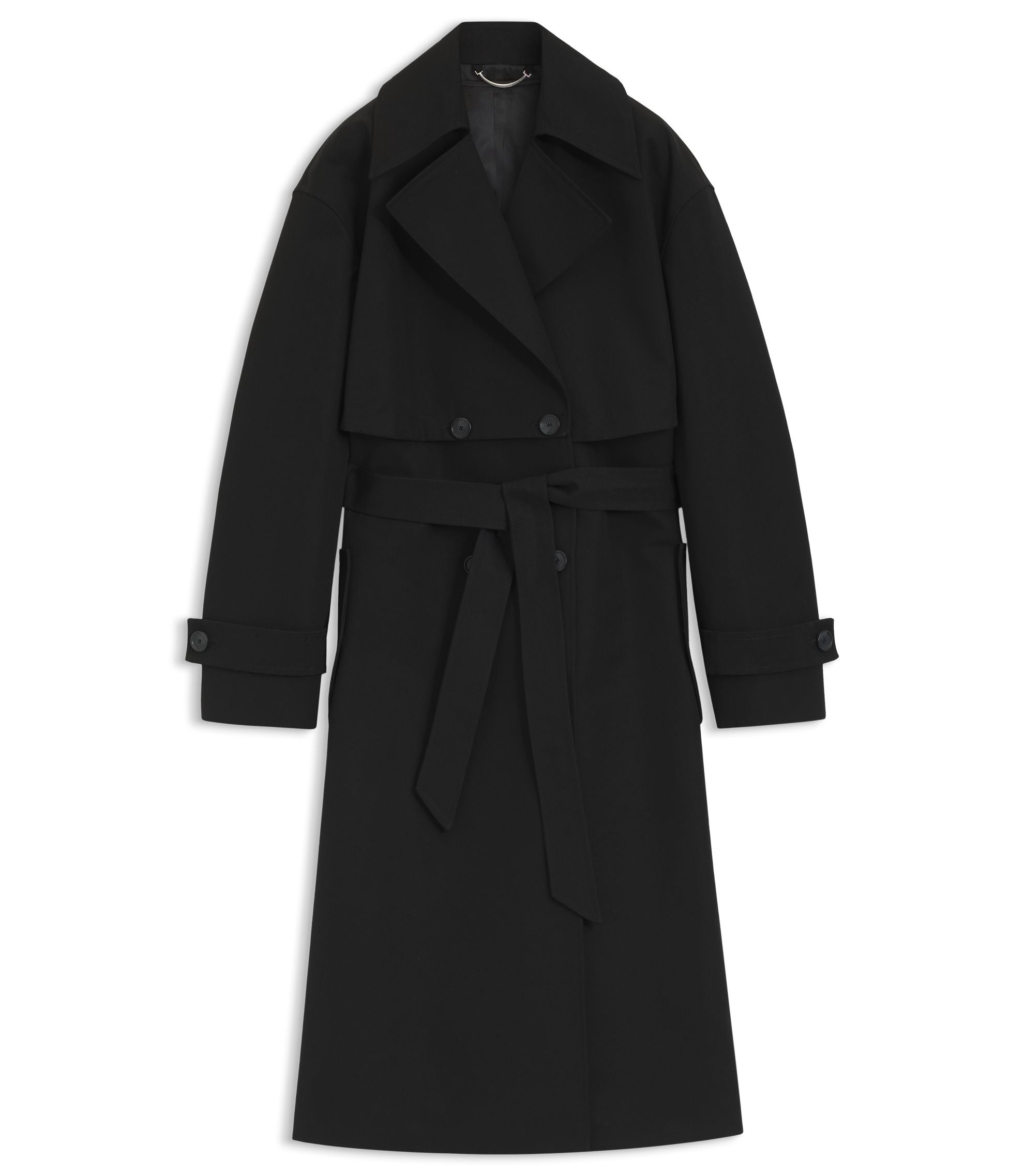 Boss Belted Trench Coat In Stretch Cotton Black Women's