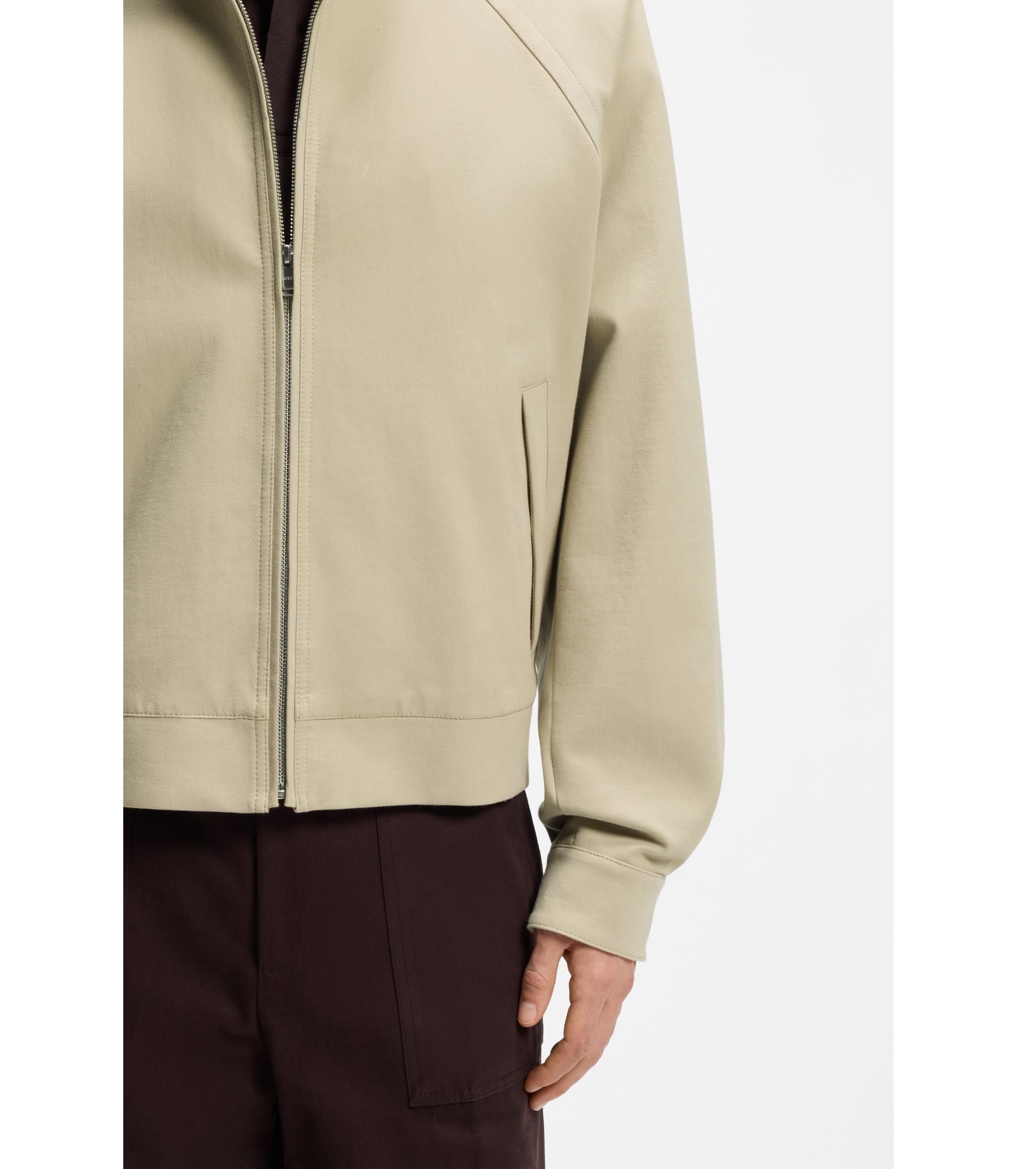 Boss Cotton Stretch Bomber Jacket With Zip Light Beige