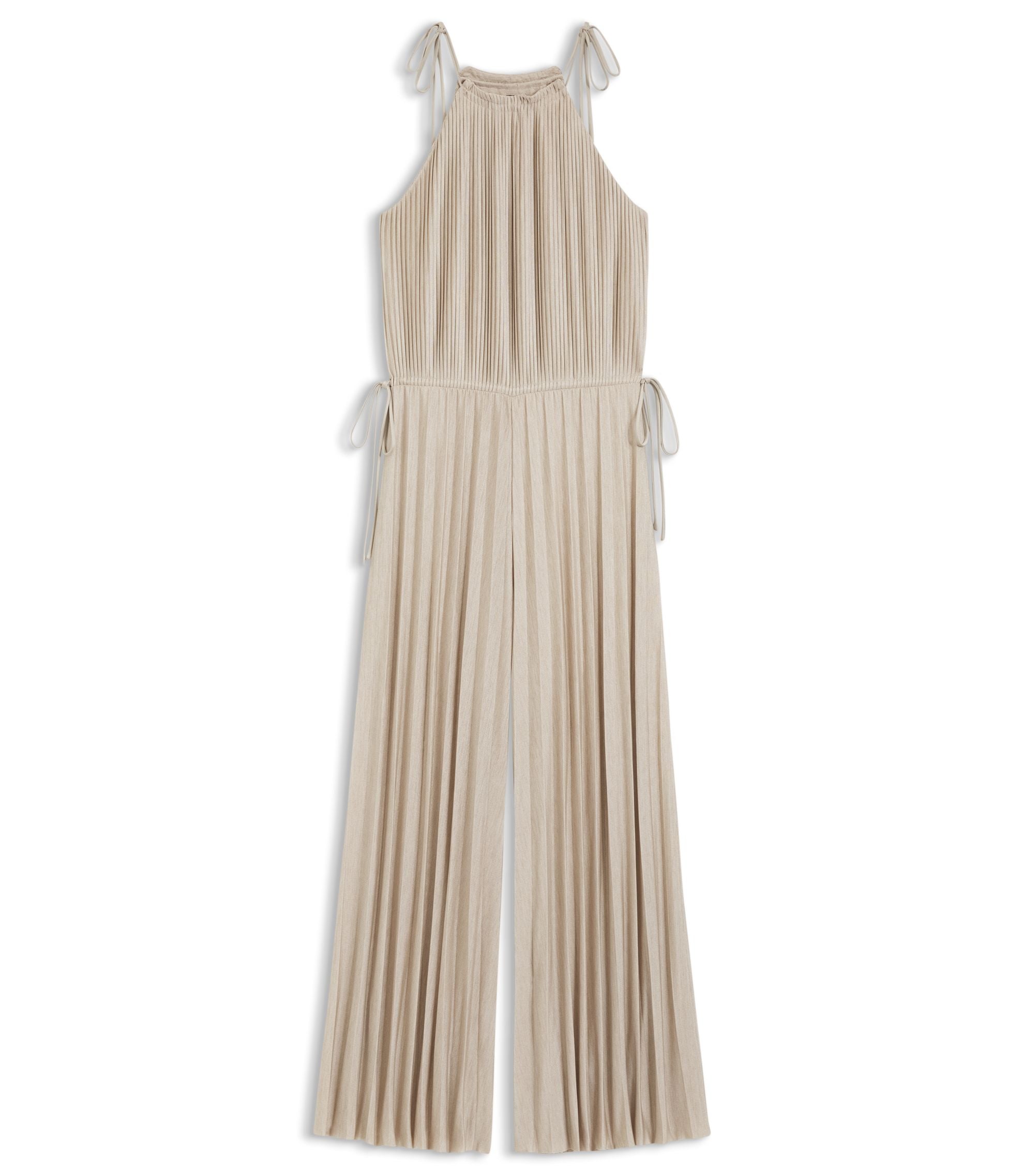 Boss Pliss Pleat Jumpsuit With Halterneck Light Beige Women's