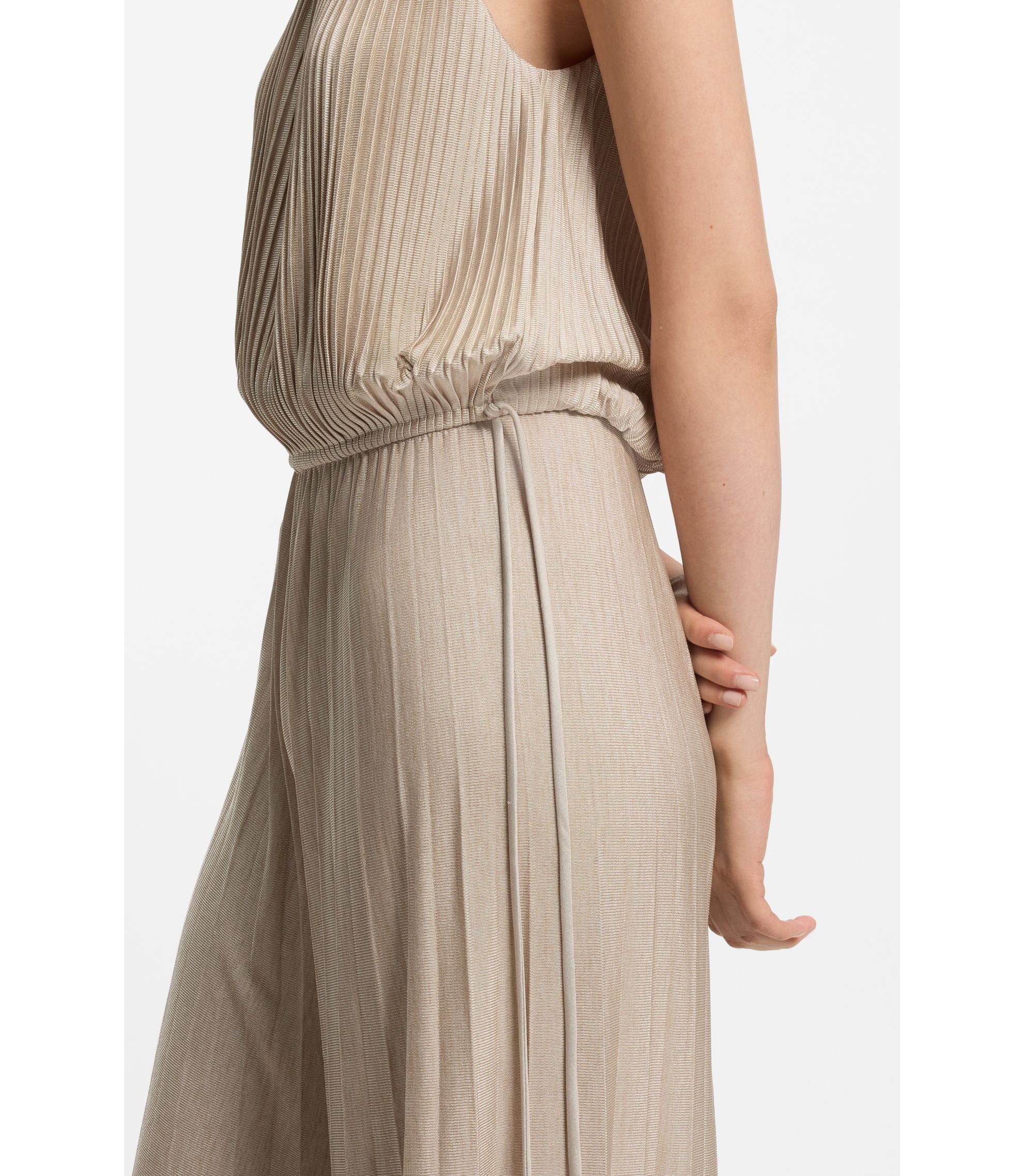 Boss Pliss Pleat Jumpsuit With Halterneck Light Beige Women's