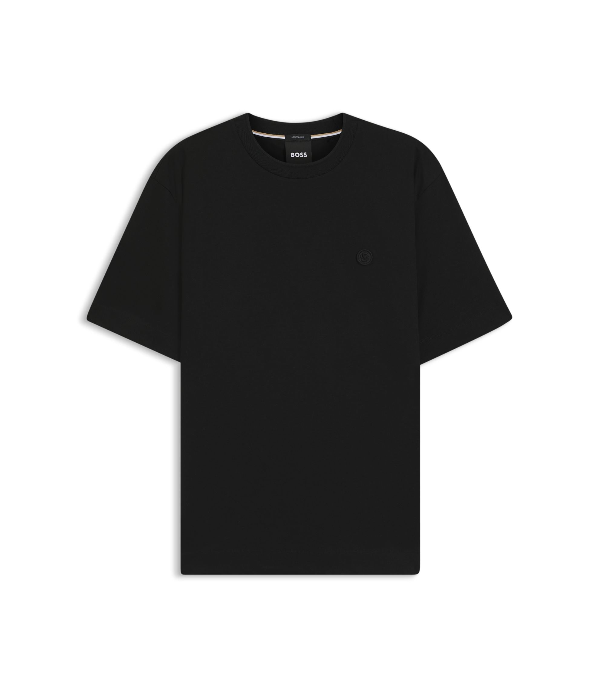 Boss Mercerised Cotton T Shirt With Double B Monogram Black