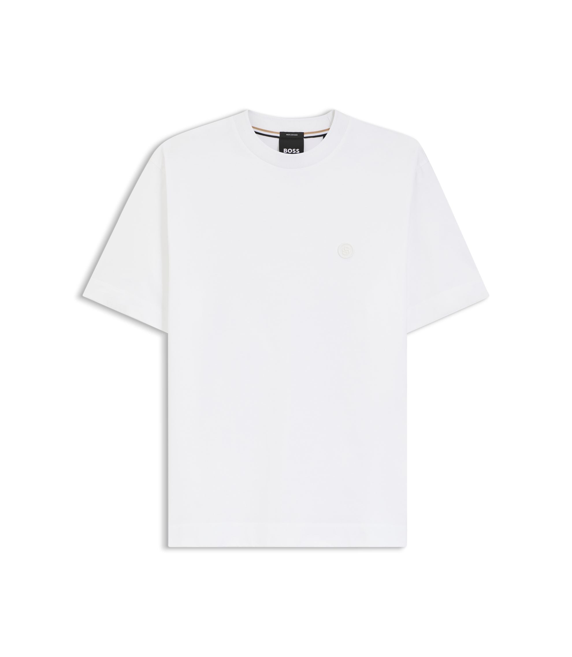 Boss Mercerised Cotton T Shirt With Double B Monogram White