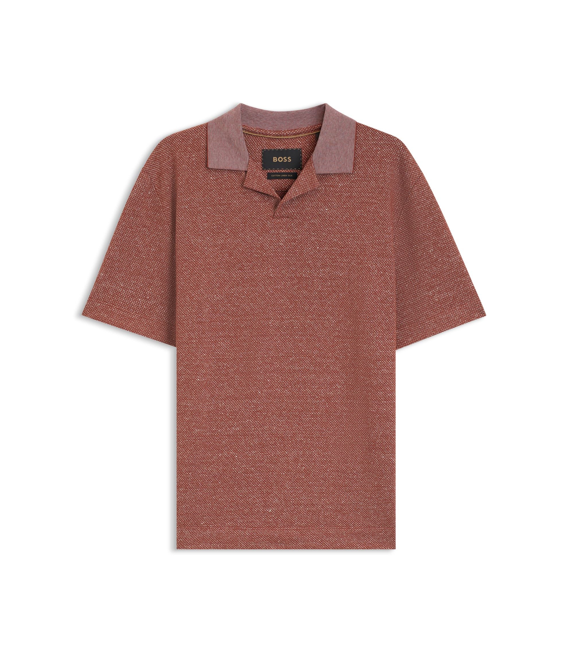 Boss Johnny Collar Polo Shirt In Cotton Linen And Silk Brown
