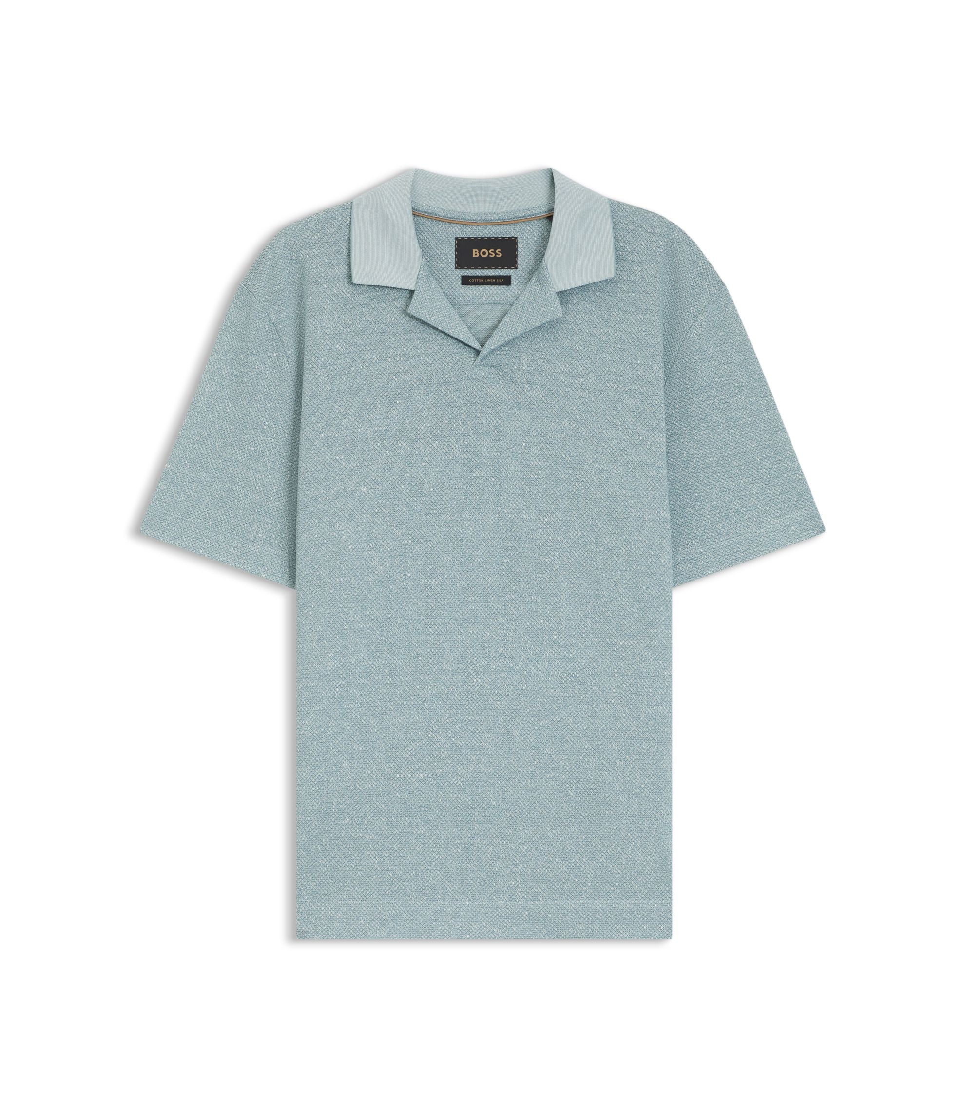 Boss Johnny Collar Polo Shirt In Cotton Linen And Silk Light Blue