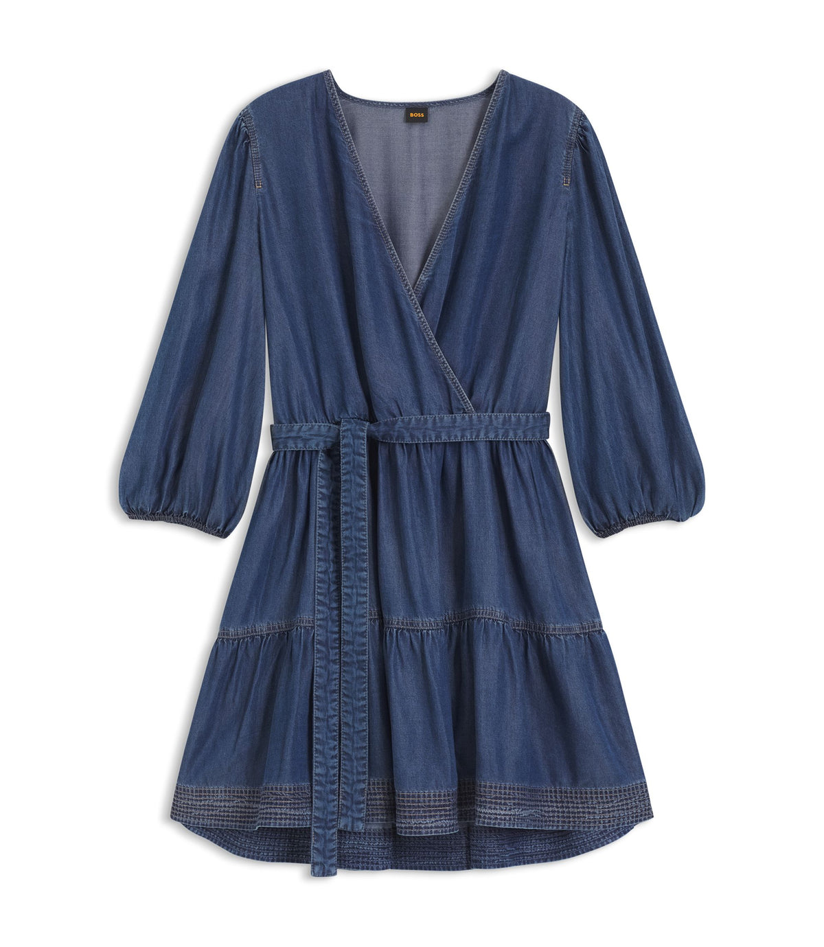 Boss Balloon Sleeve Dress With Wrap Front Blue Women's