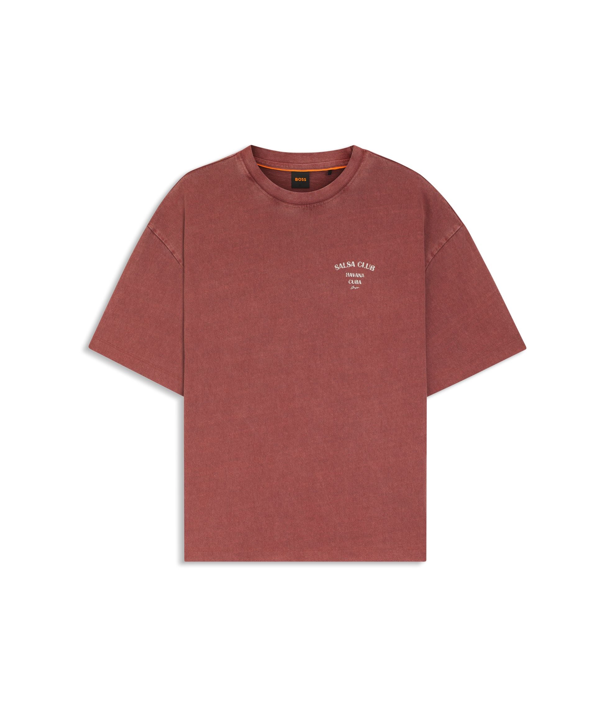 Boss Cotton Jersey T Shirt With Printed Artwork Dark Red Women's