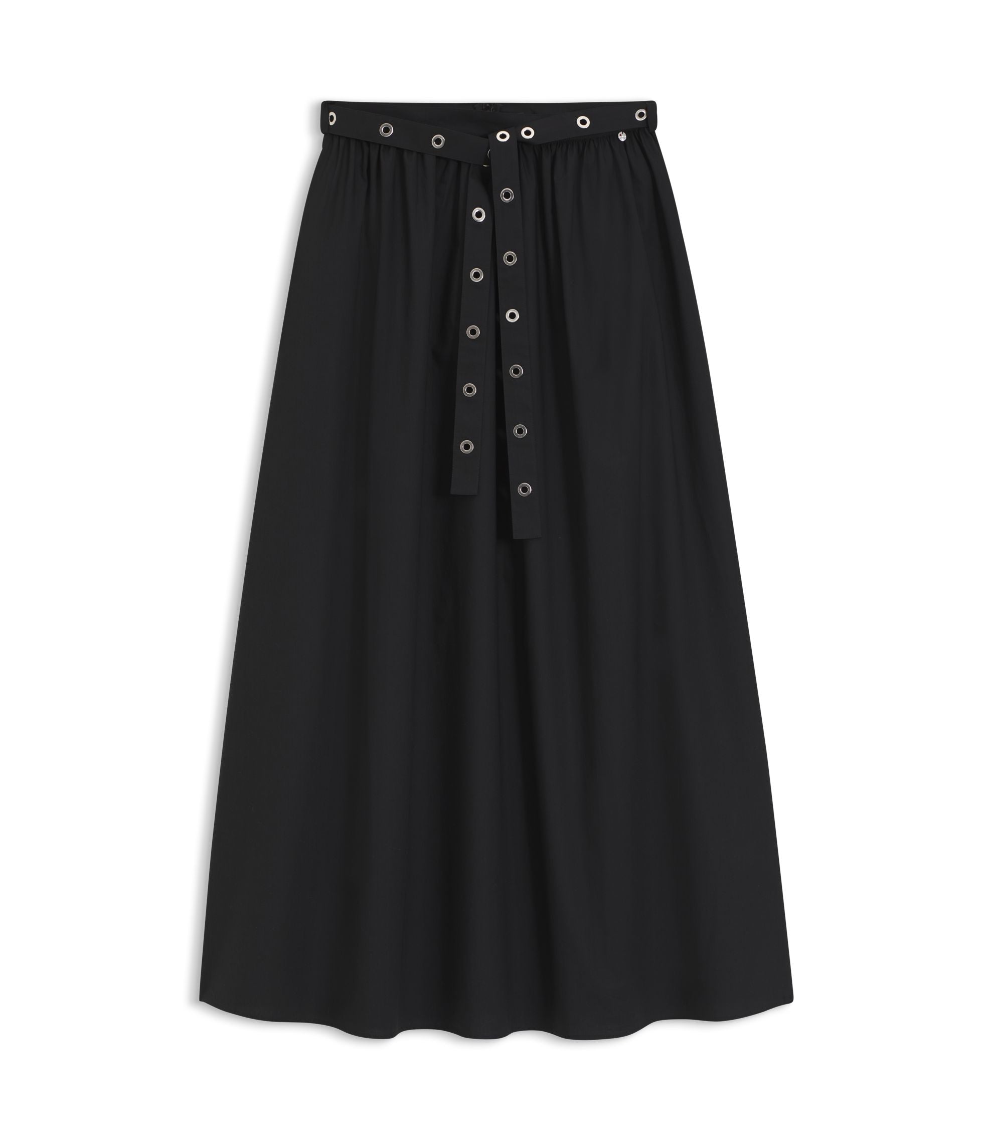 Boss Eyelet Belt Skirt In Cotton Poplin Black Women's