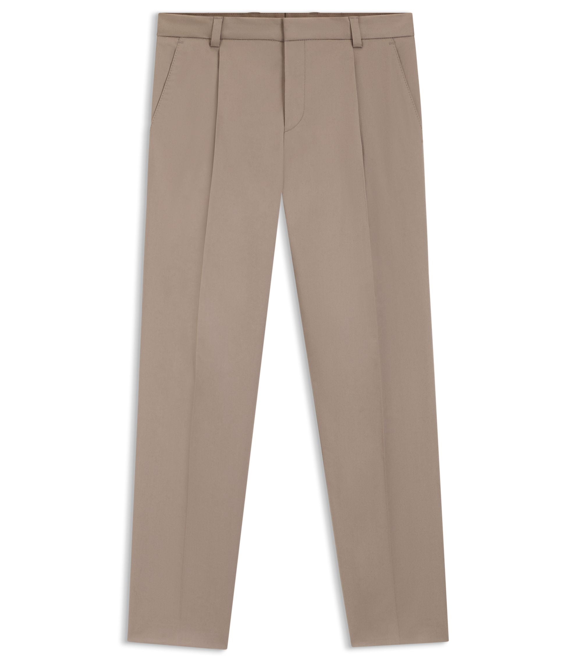 Hugo Slim Fit Pants In Paper Touch Stretch Cotton Light Brown