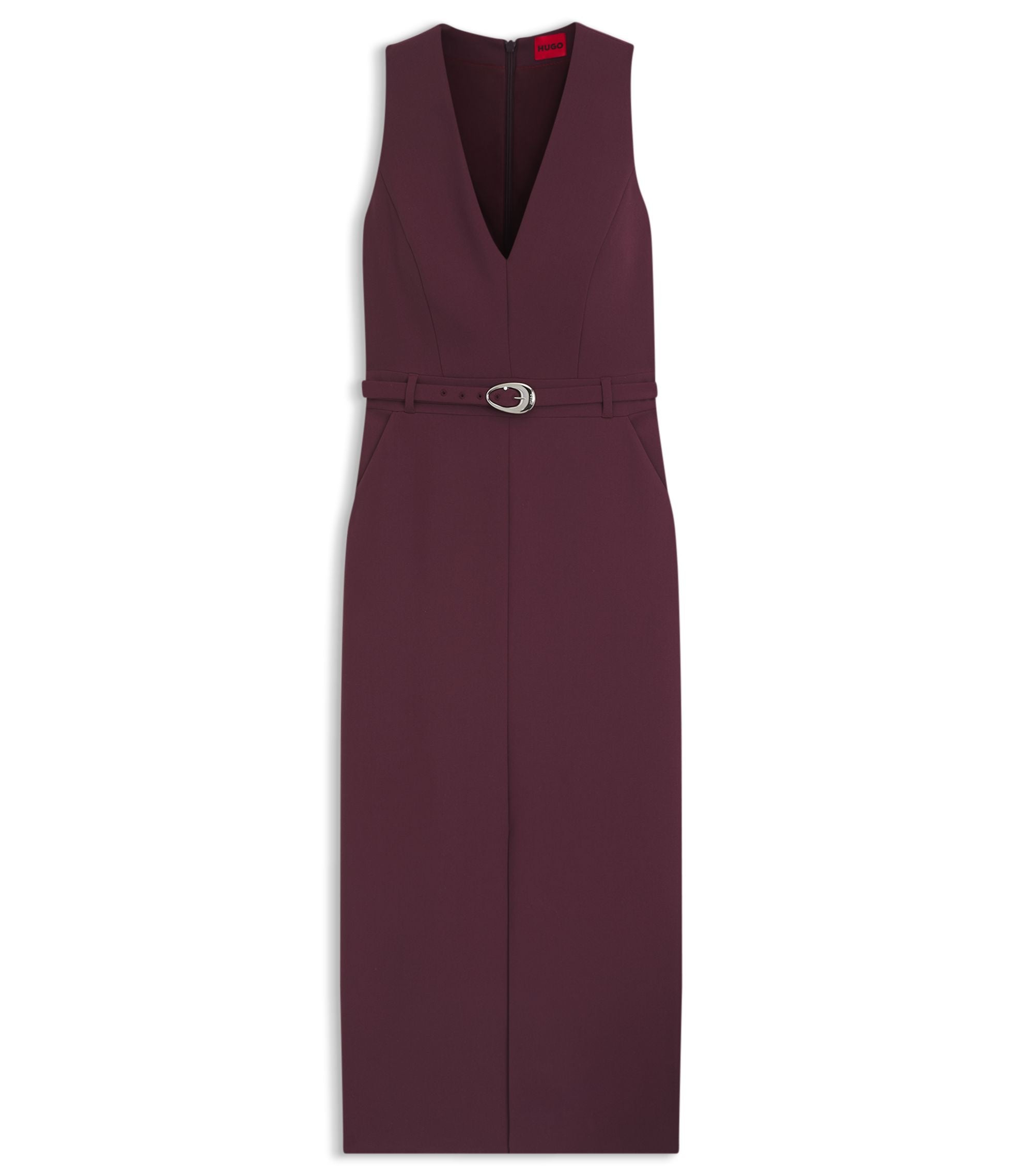 Hugo Buckle Detail Dress With V Neckline Dark Purple Women's