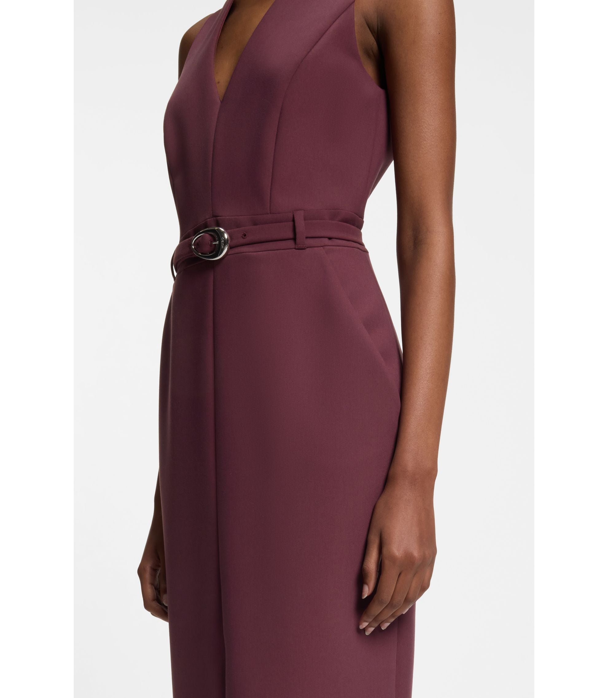 Hugo Buckle Detail Dress With V Neckline Dark Purple Women's
