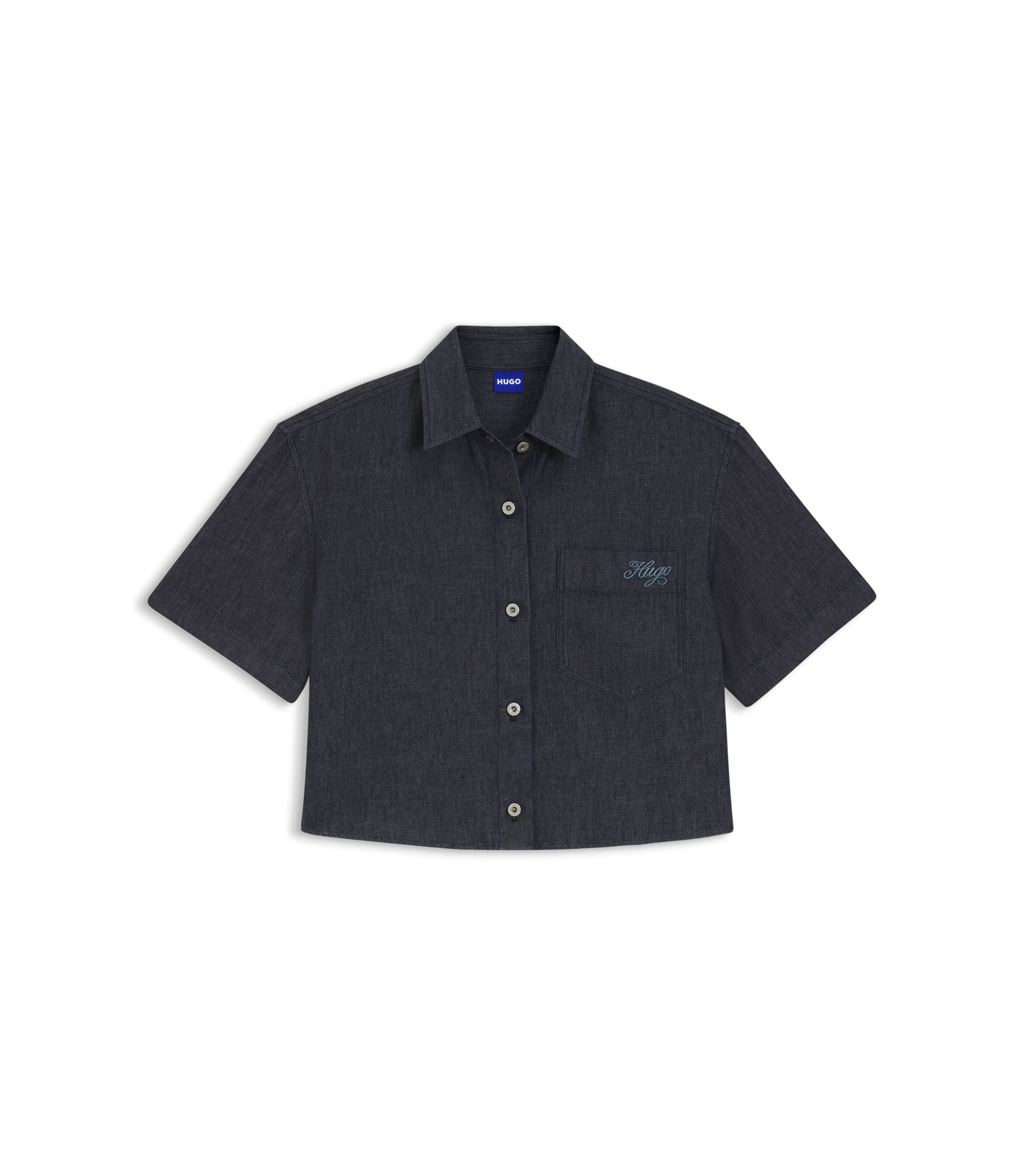 Hugo Relaxed Fit Cropped Blouse In Lightweight Denim Dark Blue Women's
