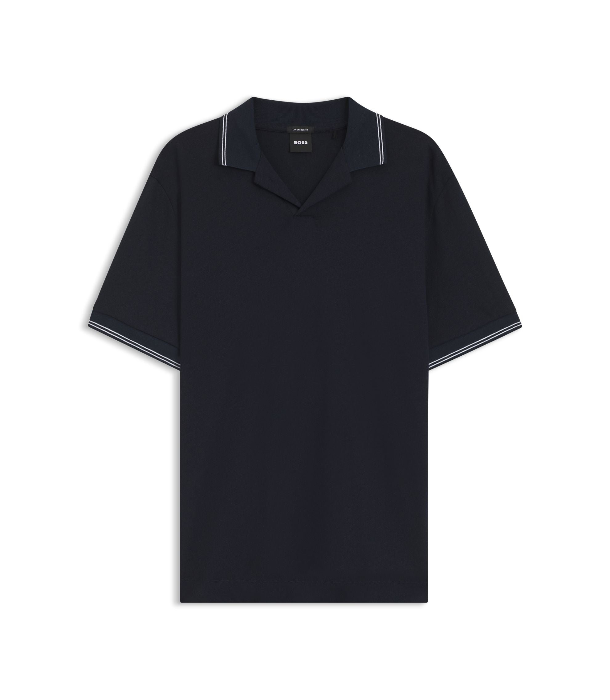 Boss Johnny Collar Polo Shirt In Cotton And Linen Dark Blue