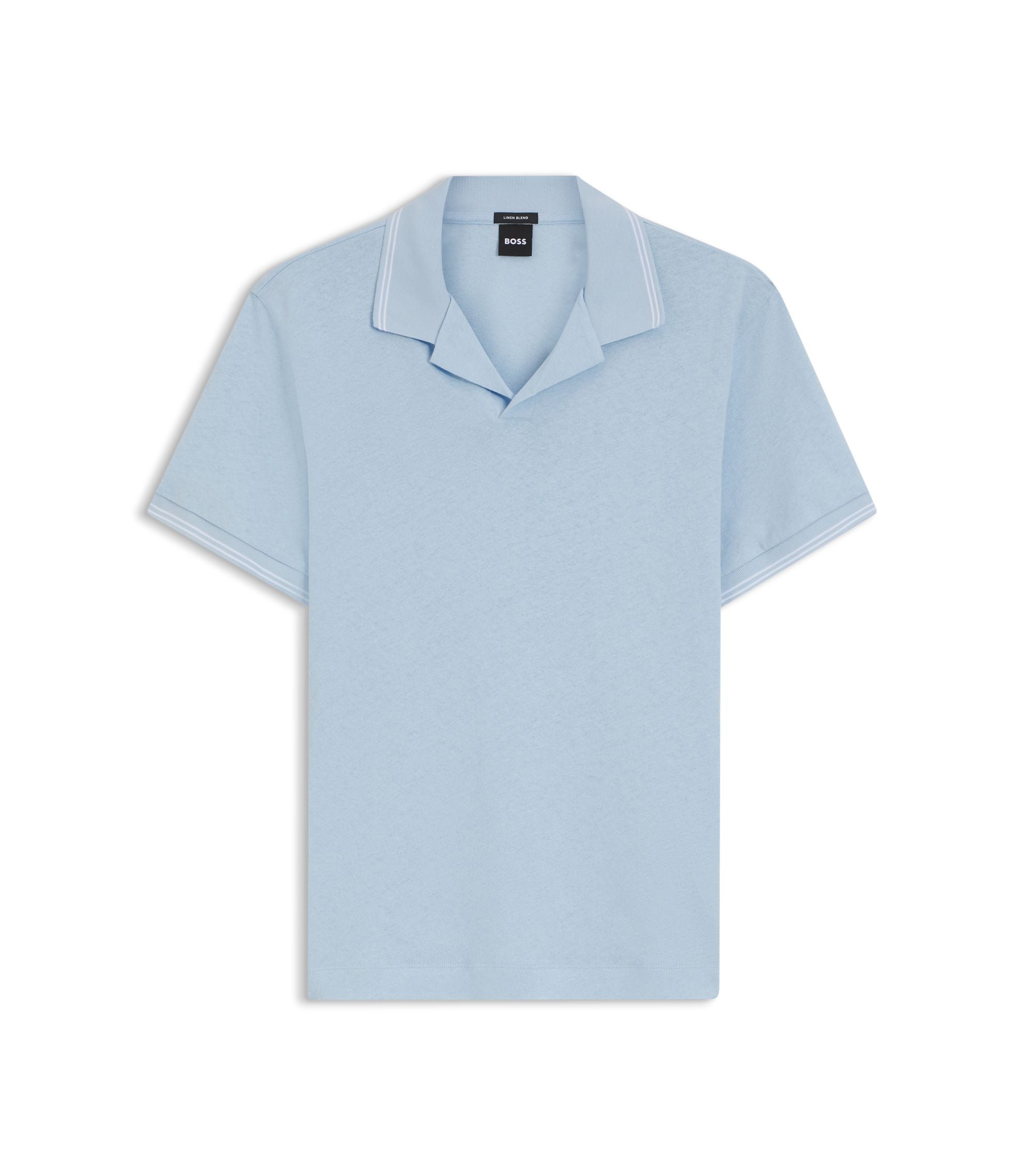 Boss Johnny Collar Polo Shirt In Cotton And Linen Light Blue