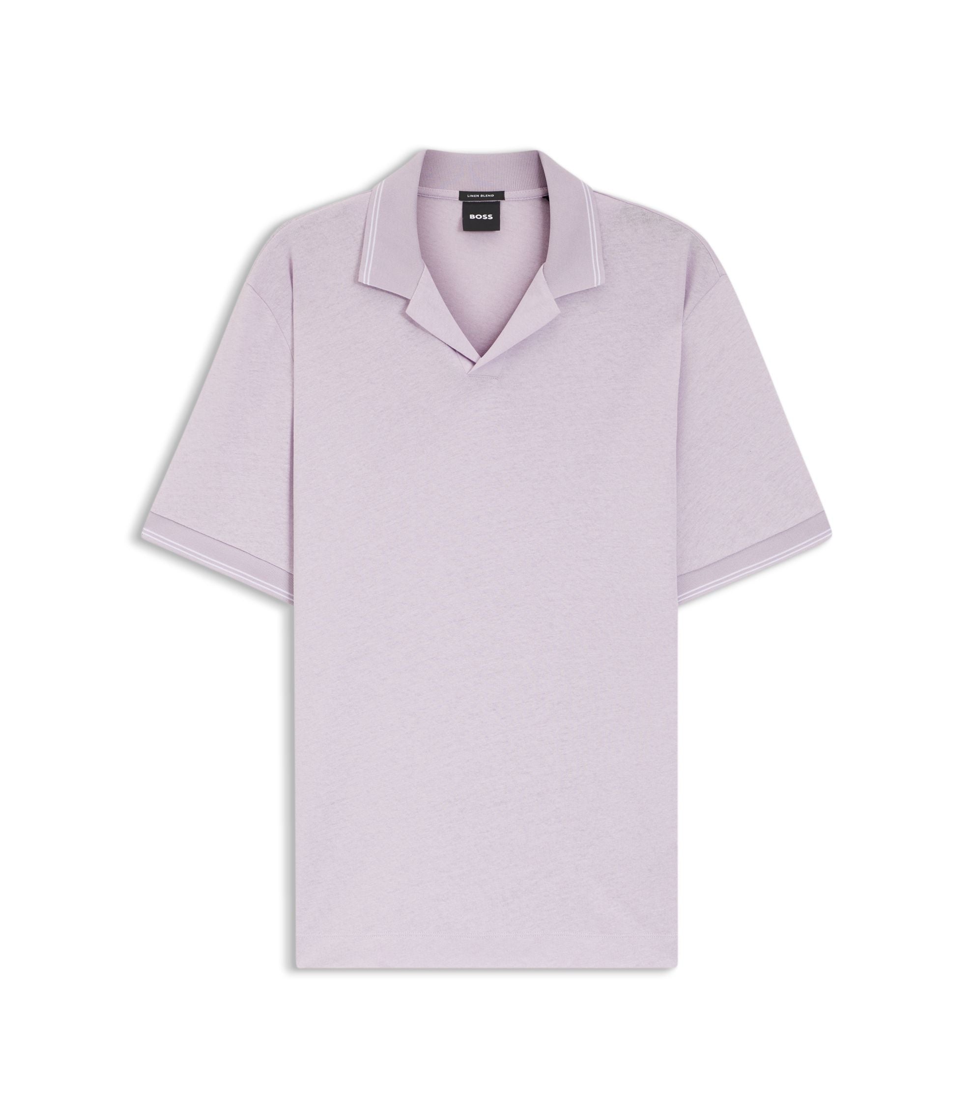 Boss Johnny Collar Polo Shirt In Cotton And Linen Light Purple
