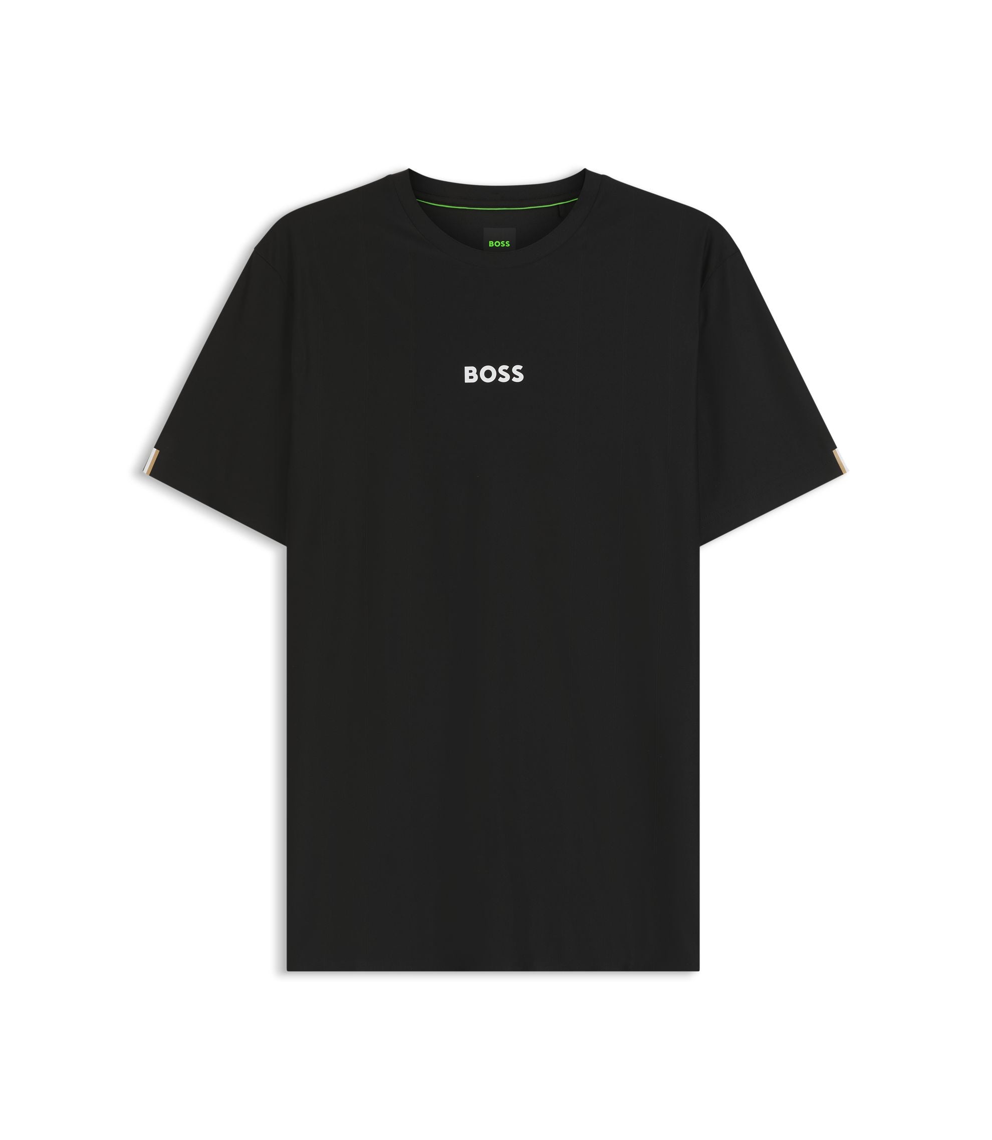 Boss Active Jacquard Stripe Slim Fit T Shirt With Logo Print Black