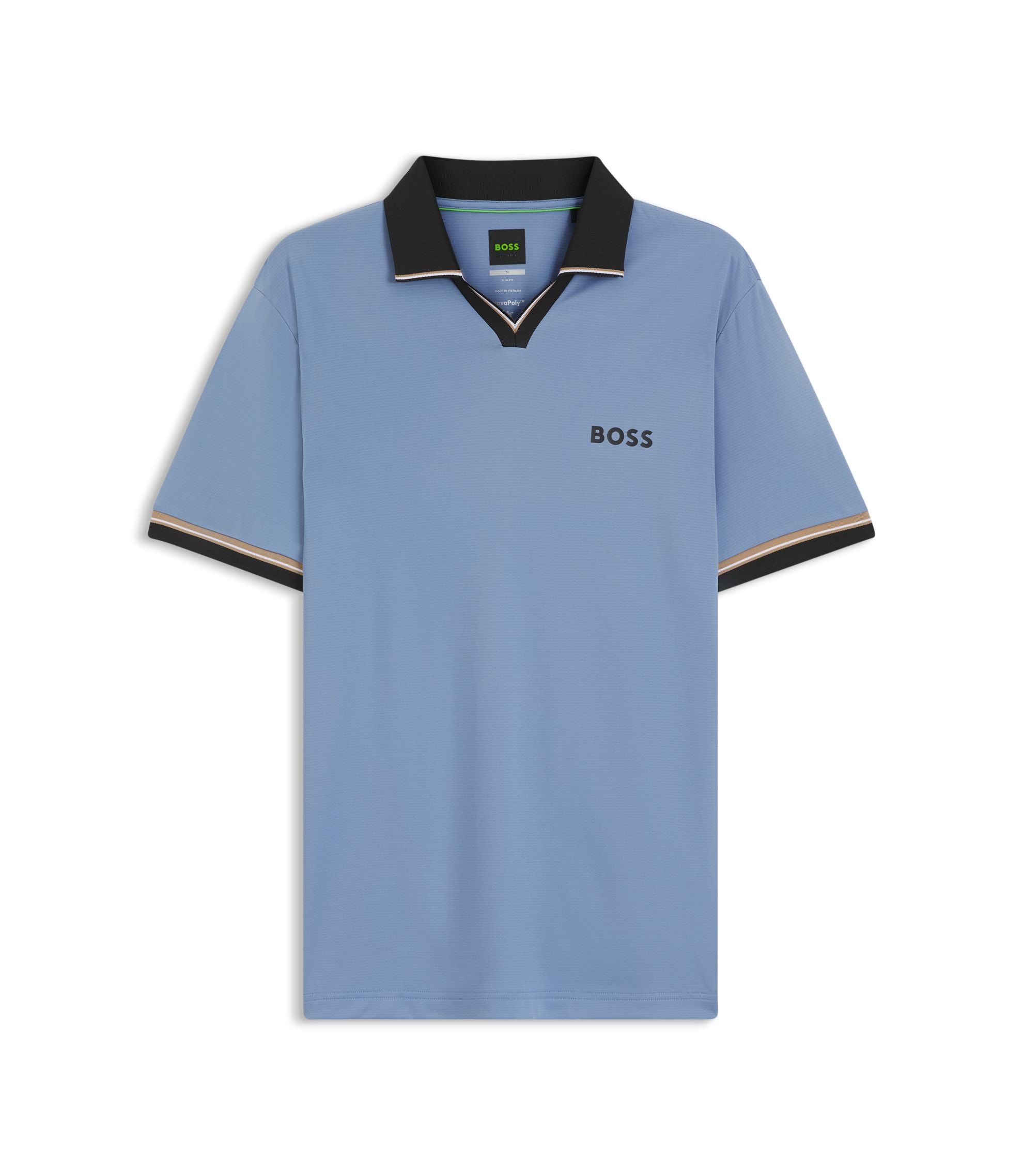 Boss Active Slim Fit Polo Shirt With Signature Stripe Details Light Blue