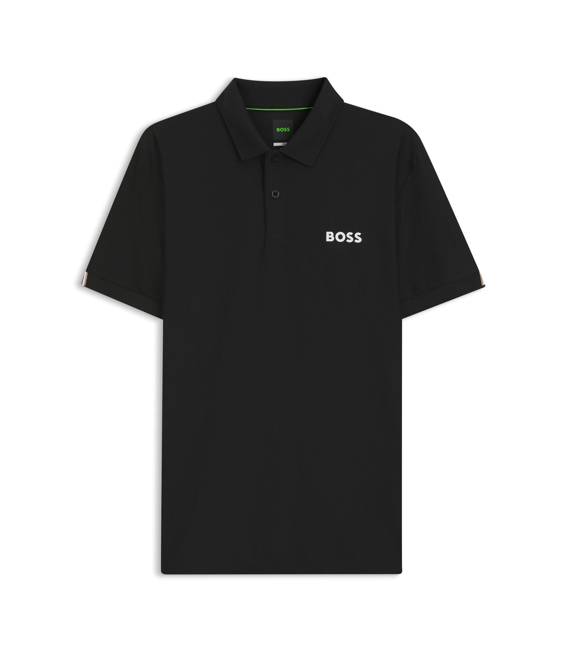 Boss Active Stripe Jersey Slim Fit Polo Shirt With Four Way Stretch Black