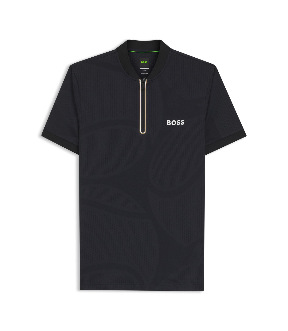 Boss Bodymapping Jersey Slim Fit Polo Shirt With Zip Neck Black