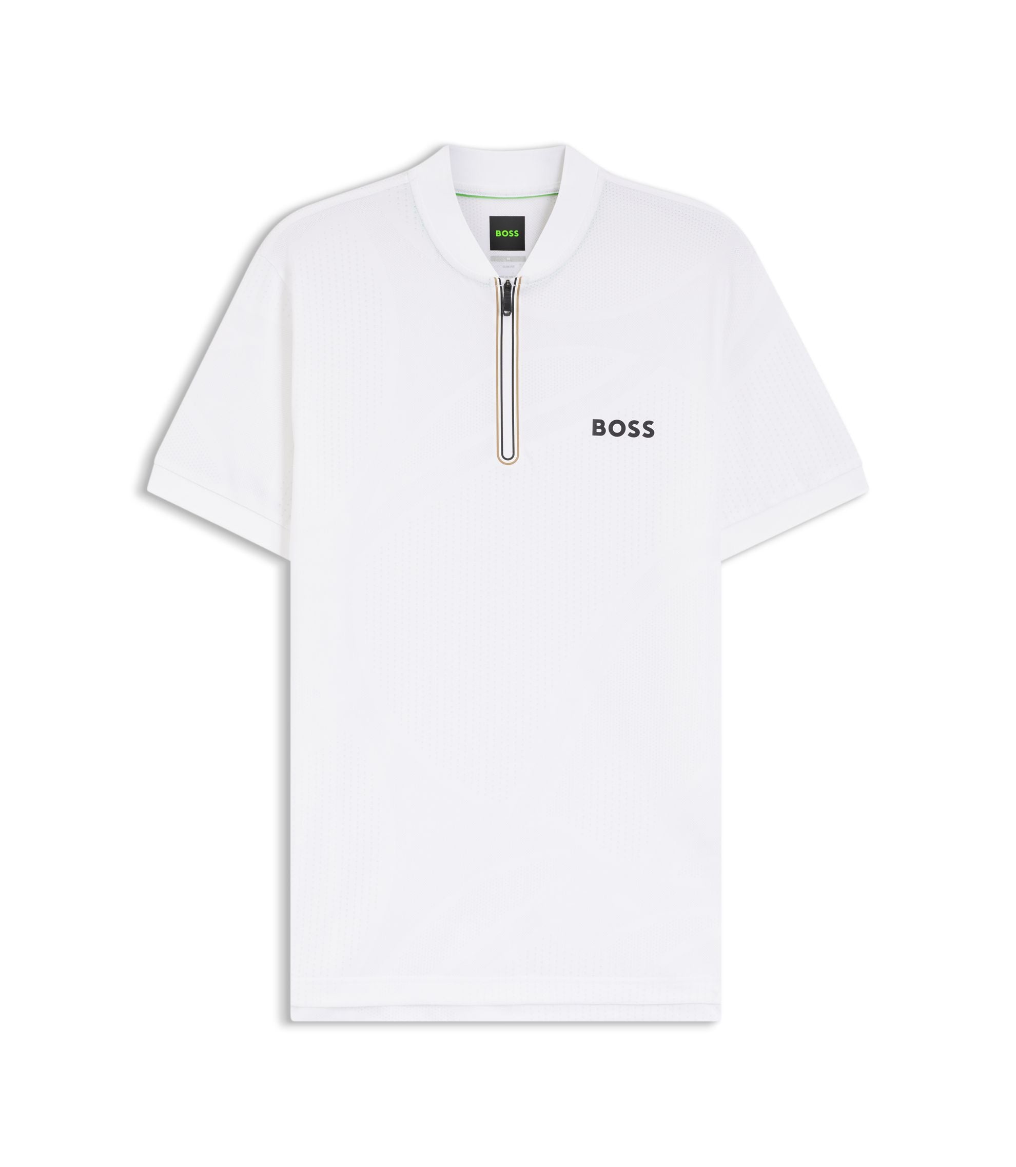 Boss Bodymapping Jersey Slim Fit Polo Shirt With Zip Neck White
