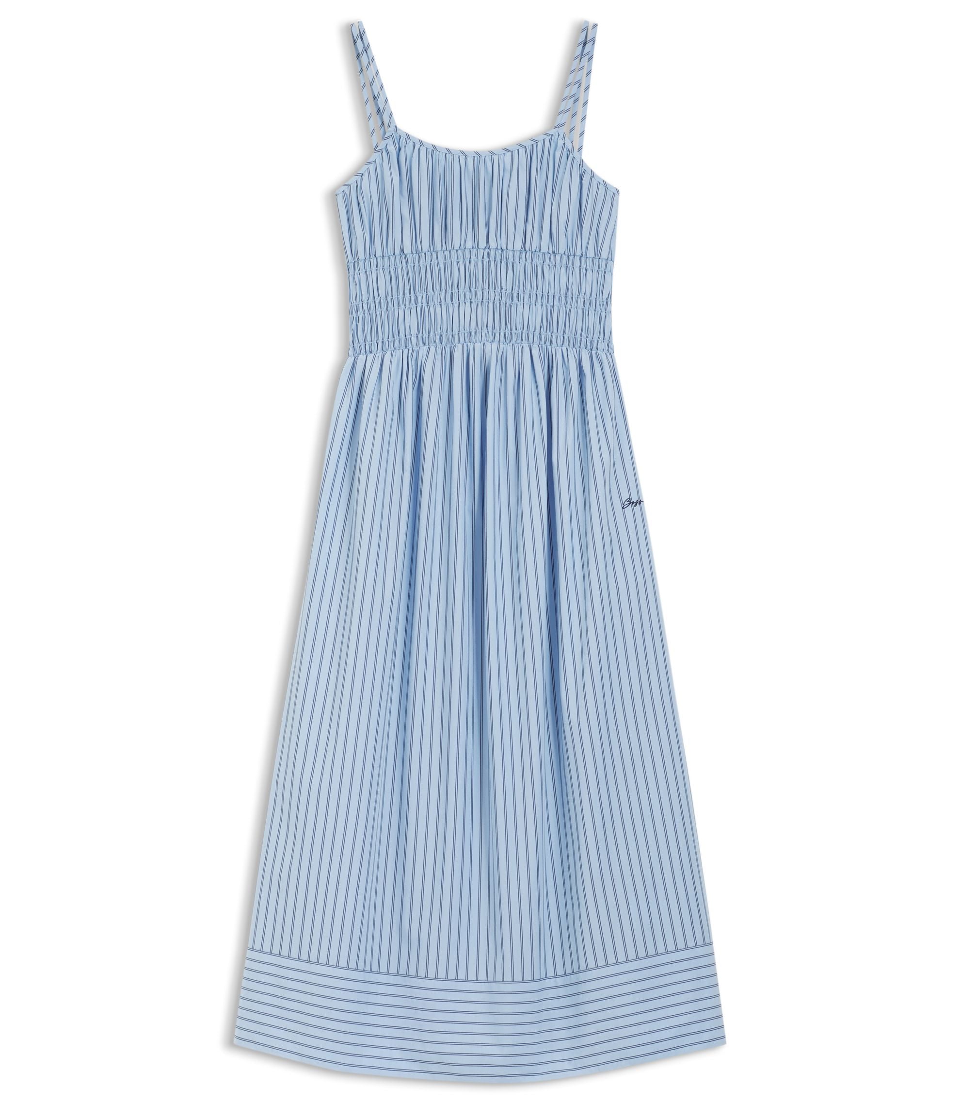 Boss Cotton Poplin Dress With Vertical Stripe Patterned Women's