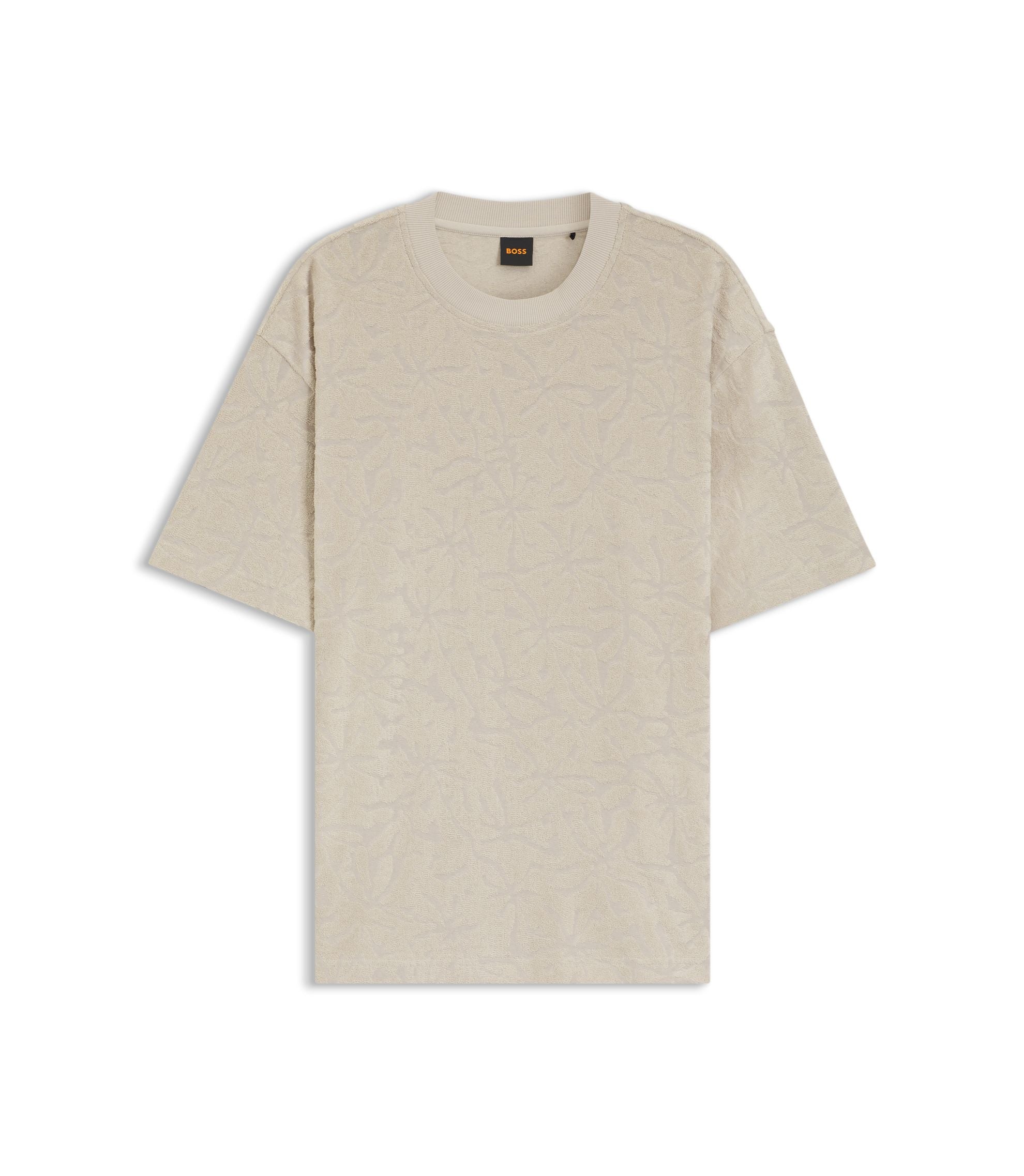 Boss Floral Jacquard T Shirt In A Cotton Blend Light Grey