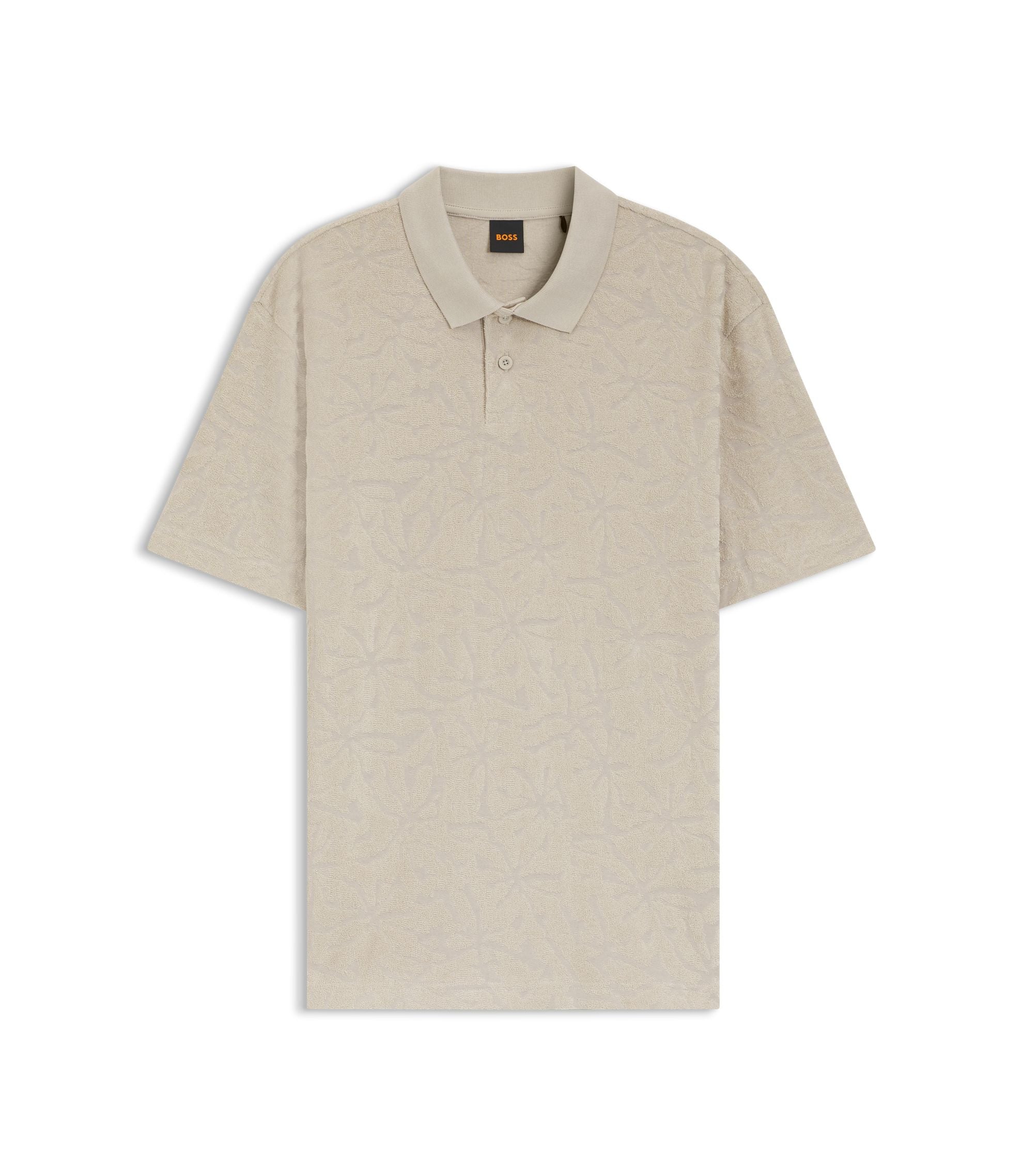 Boss Floral Jacquard Polo Shirt In A Cotton Blend Light Grey