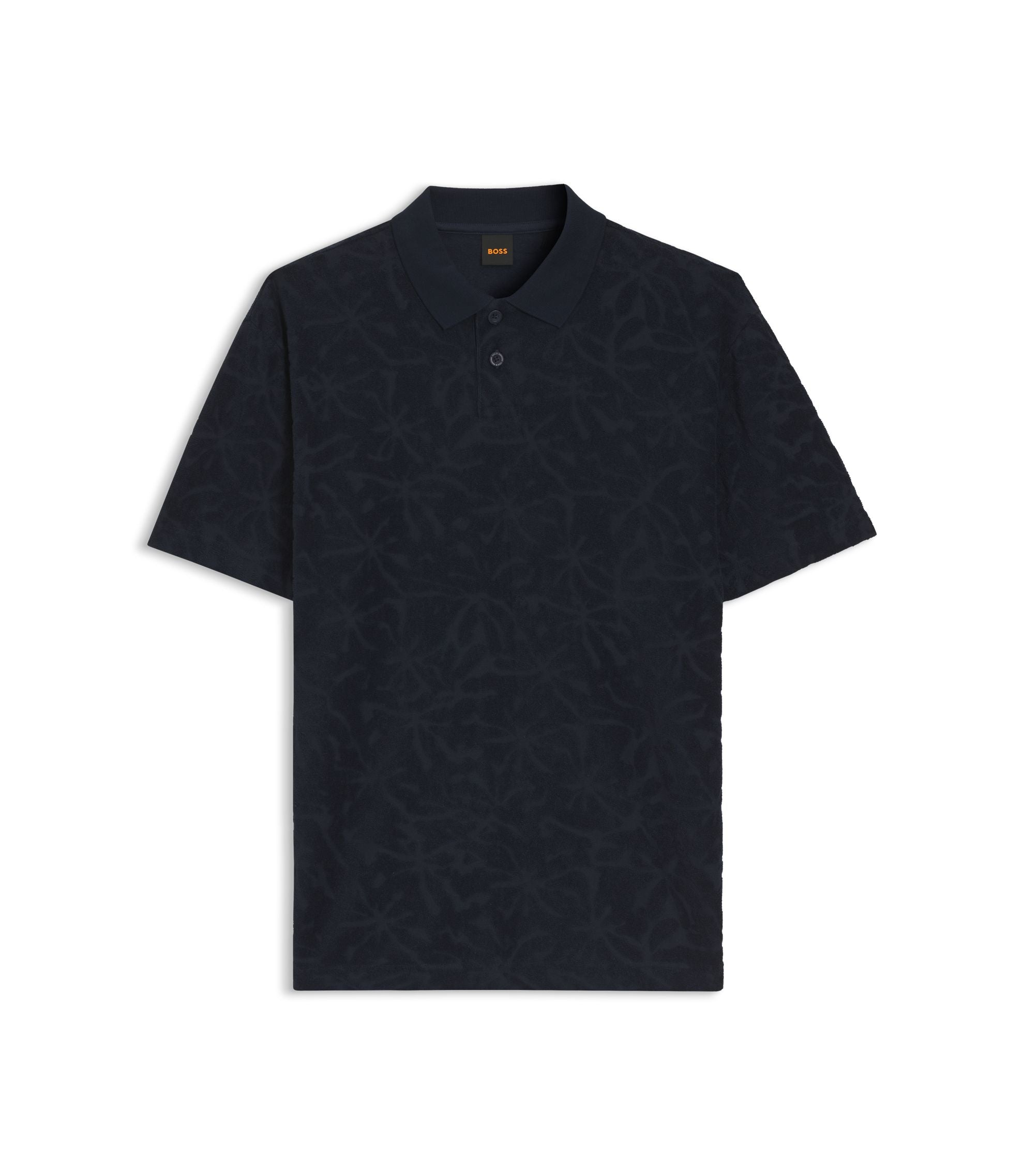 Boss Floral Jacquard Polo Shirt In A Cotton Blend Dark Blue