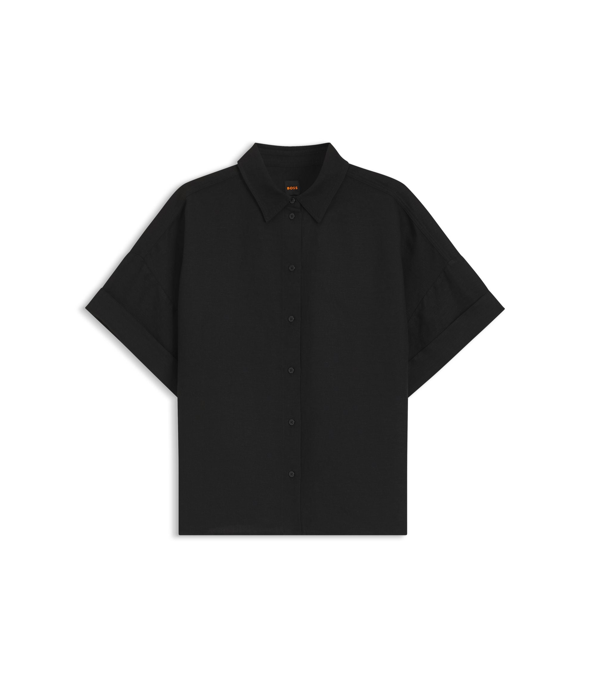 Boss Regular Fit Blouse With Rolled Cuffs Black Women's