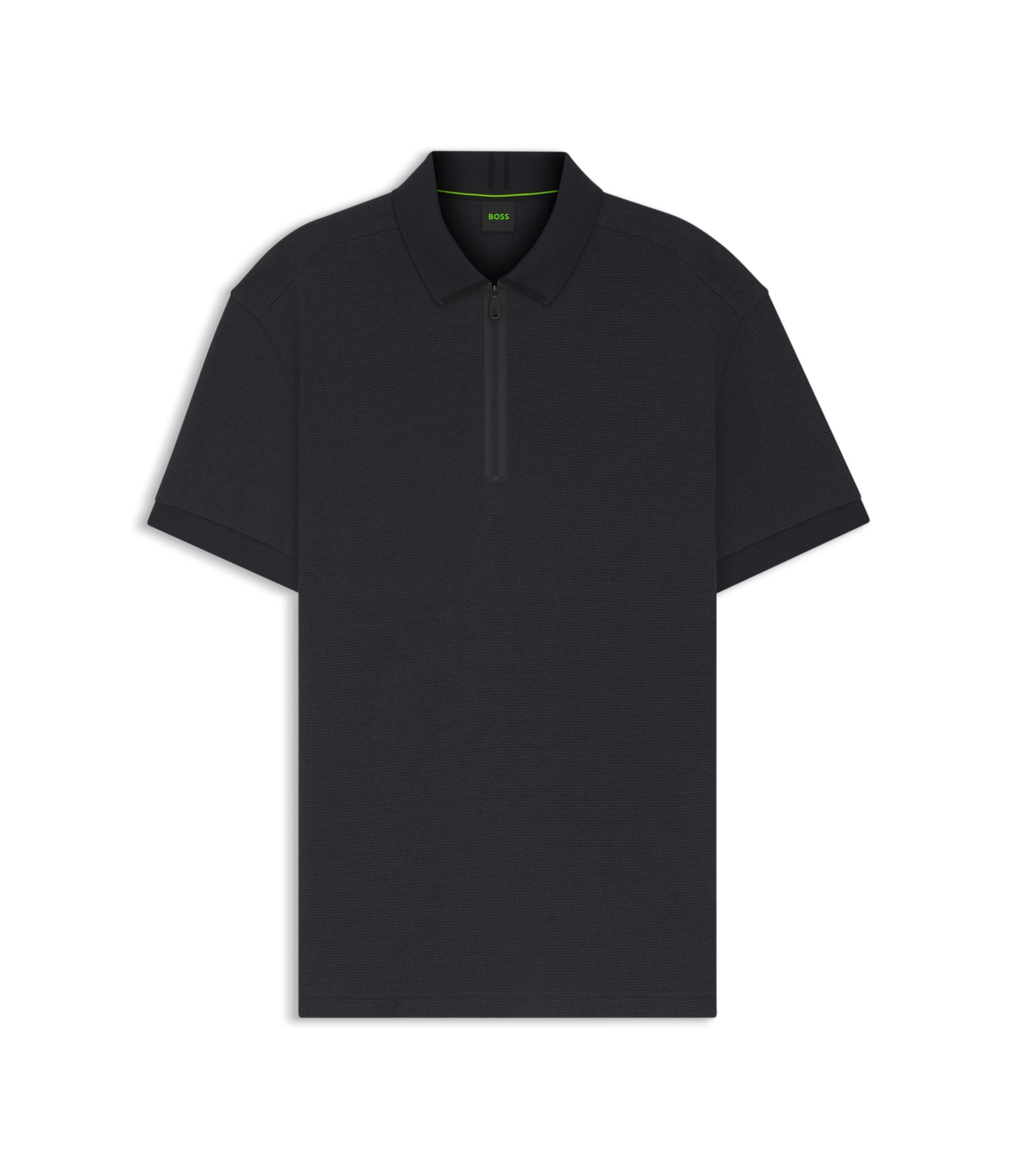 Boss Framed Zip Polo Shirt In Waffle Jacquard Dark Blue