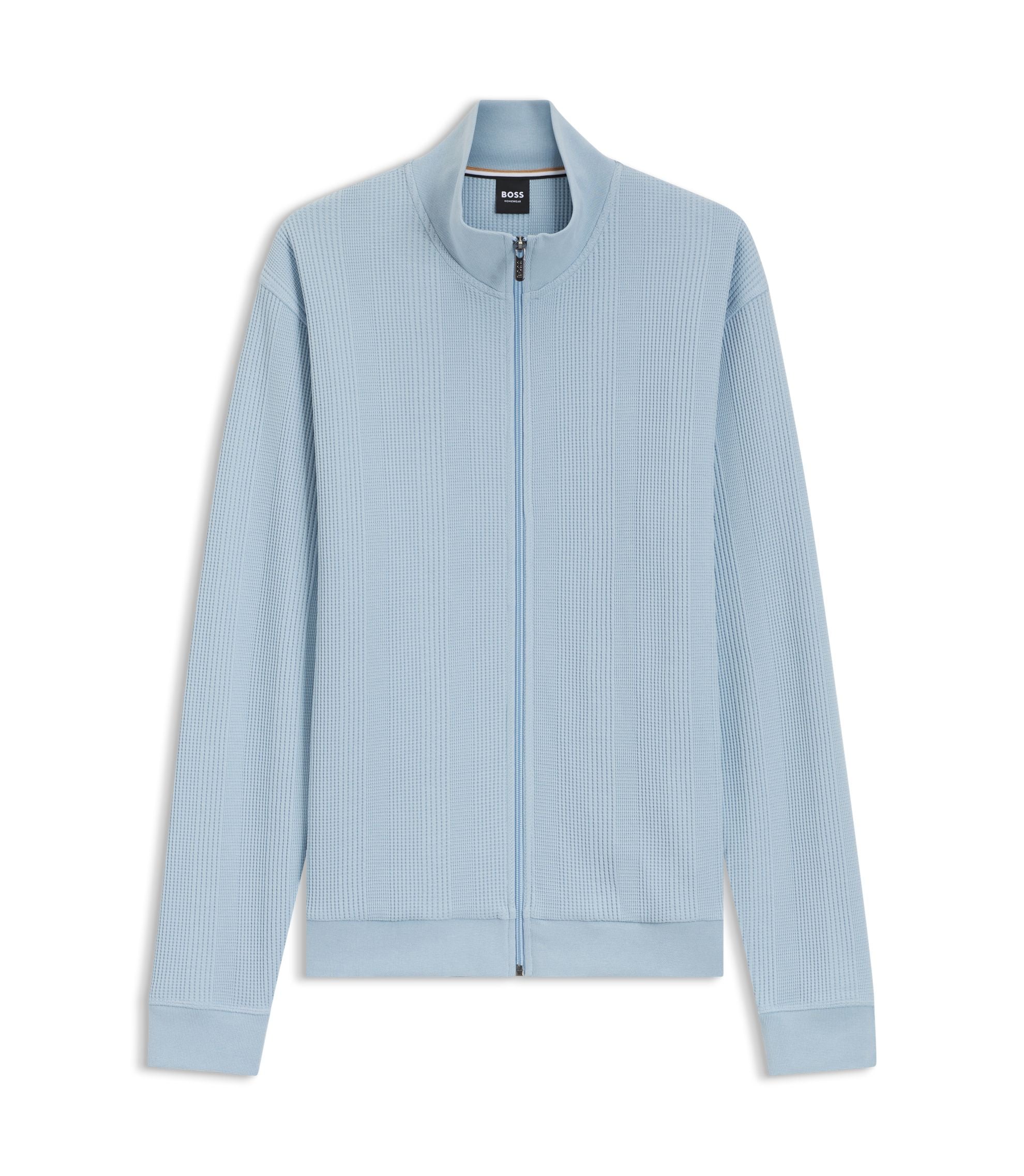 Boss Cotton Blend Jacket With Waffle Structure Light Blue