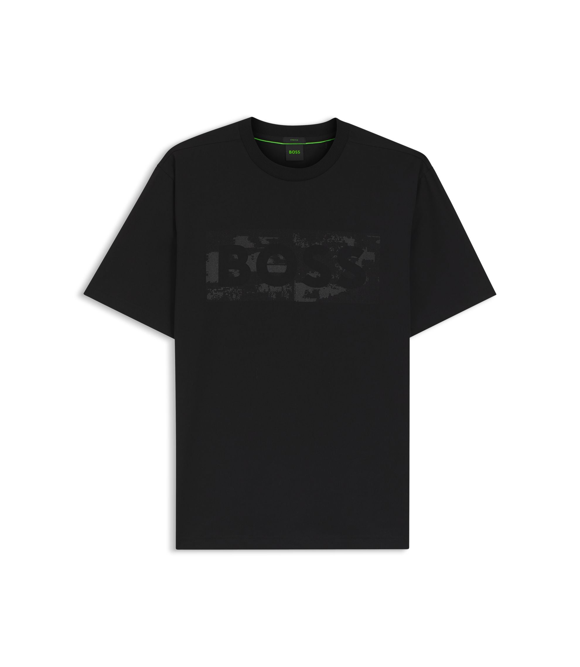 Boss Logo Artwork T Shirt In Stretch Cotton Black