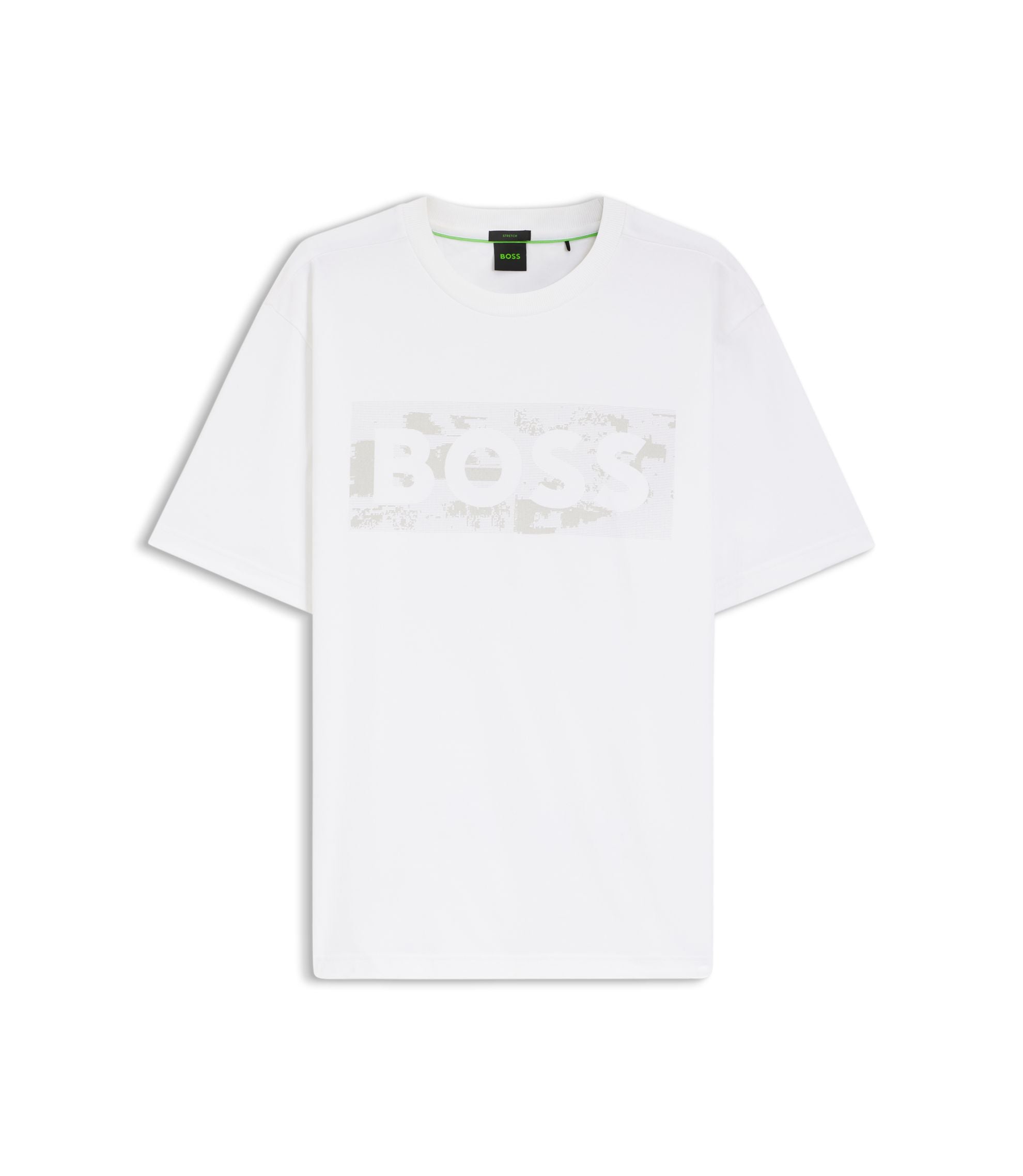 Boss Logo Artwork T Shirt In Stretch Cotton White
