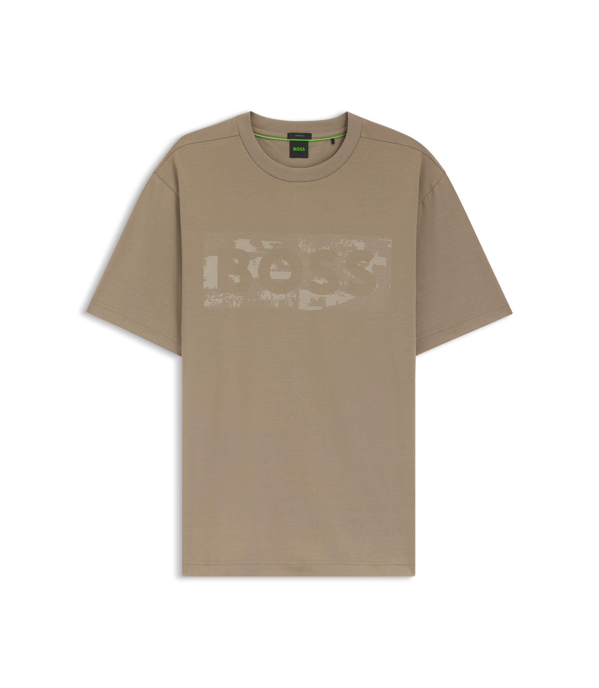 Boss Logo Artwork T Shirt In Stretch Cotton Light Green