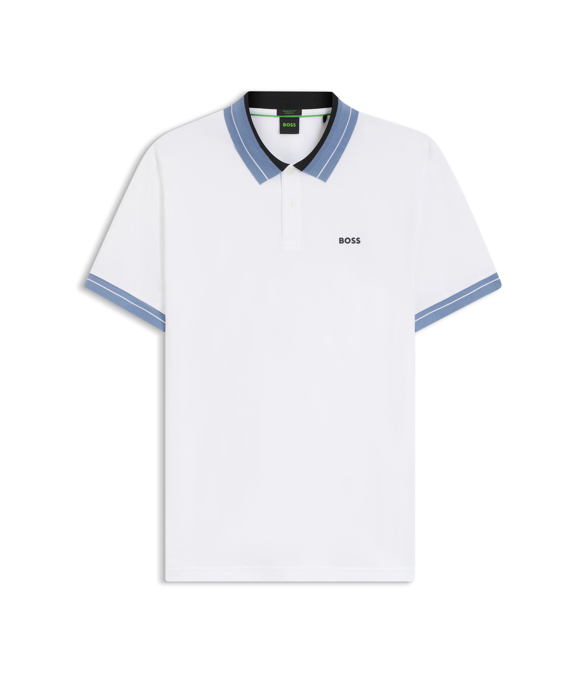 Boss Stripe Trim Polo Shirt In Stretch Cotton White