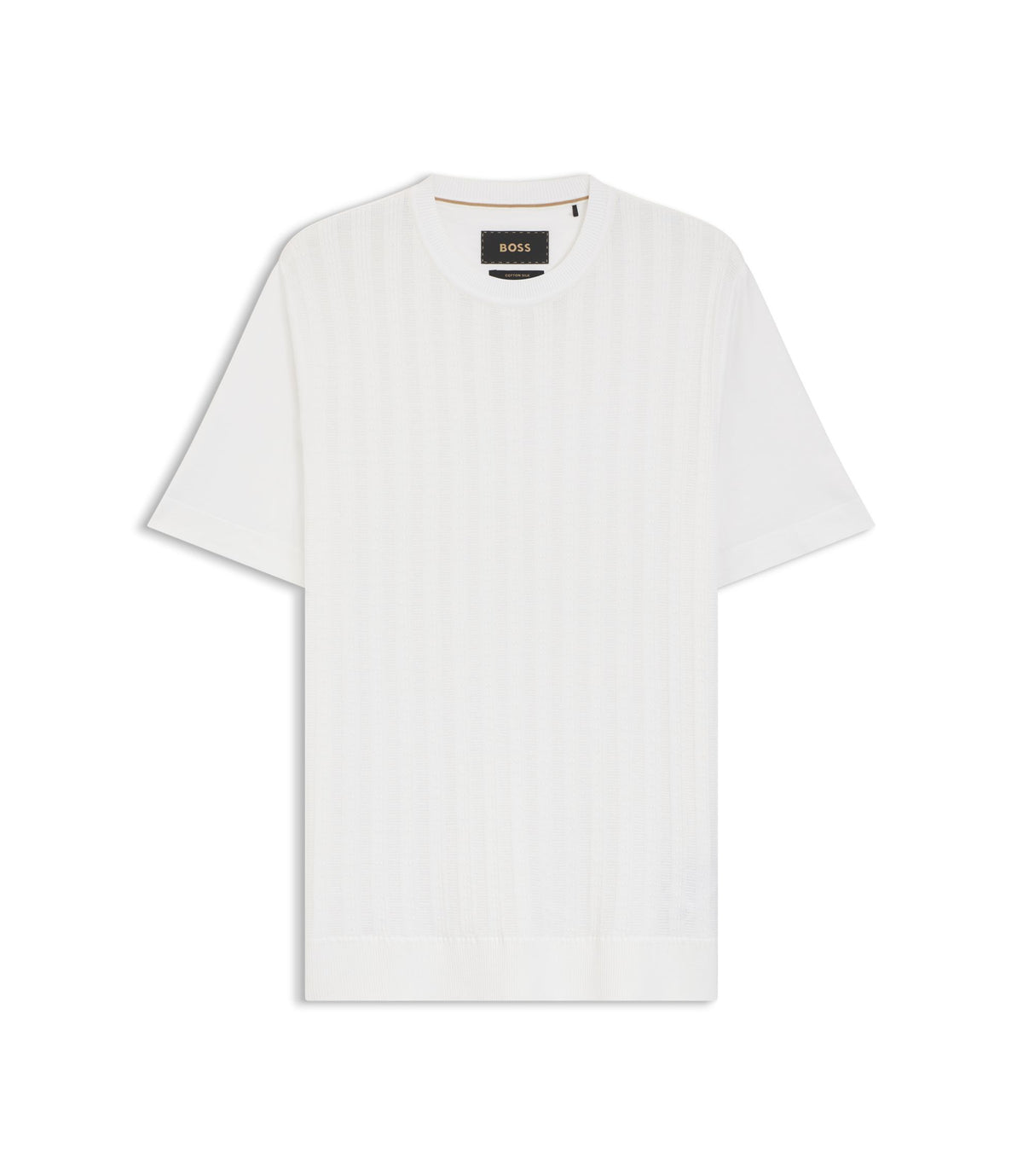 Boss Cable Knit T Shirt In Cotton And Silk White